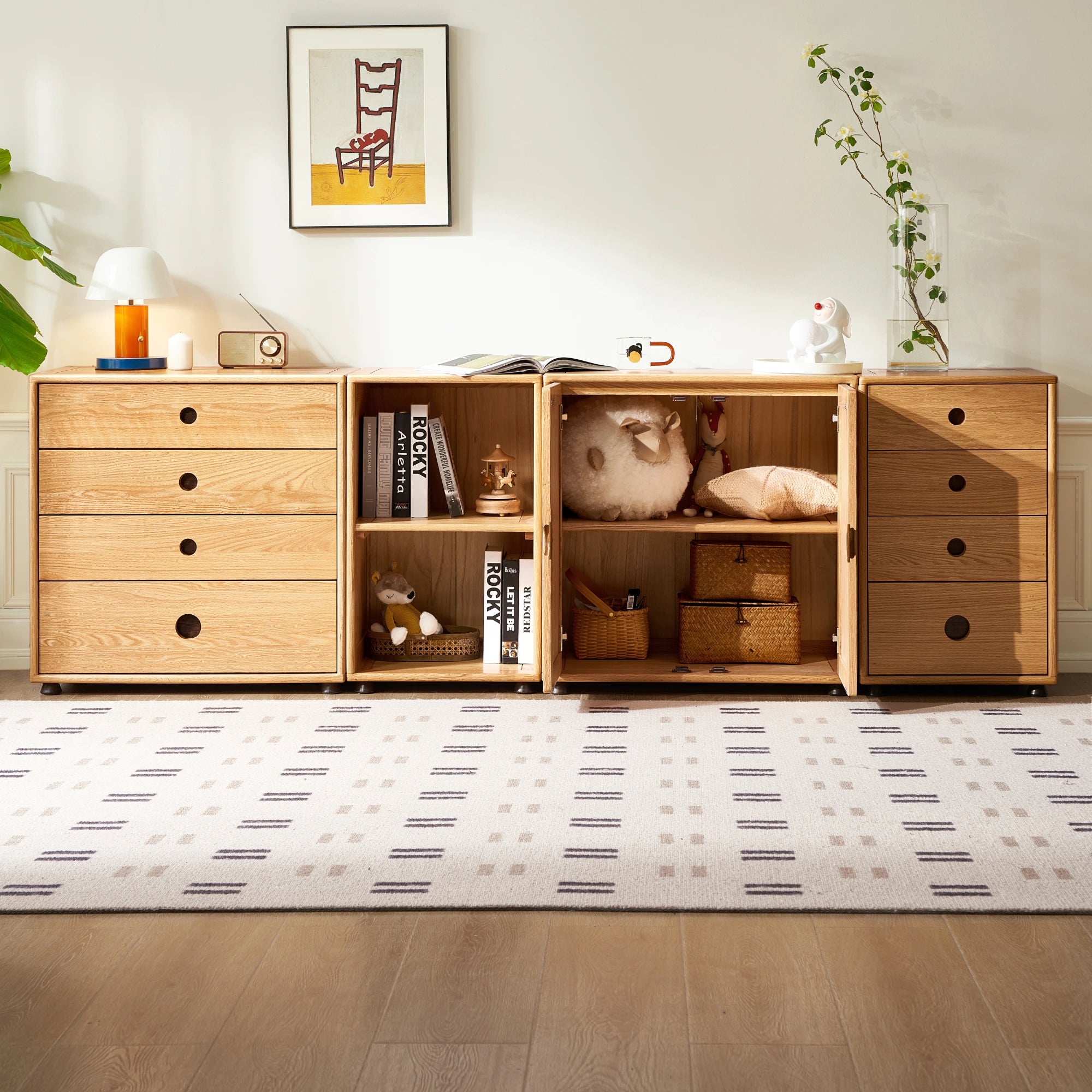 Solidwood Gleam Kids Combo Storage Cabinet, 74x40x75cm, Natural Wood