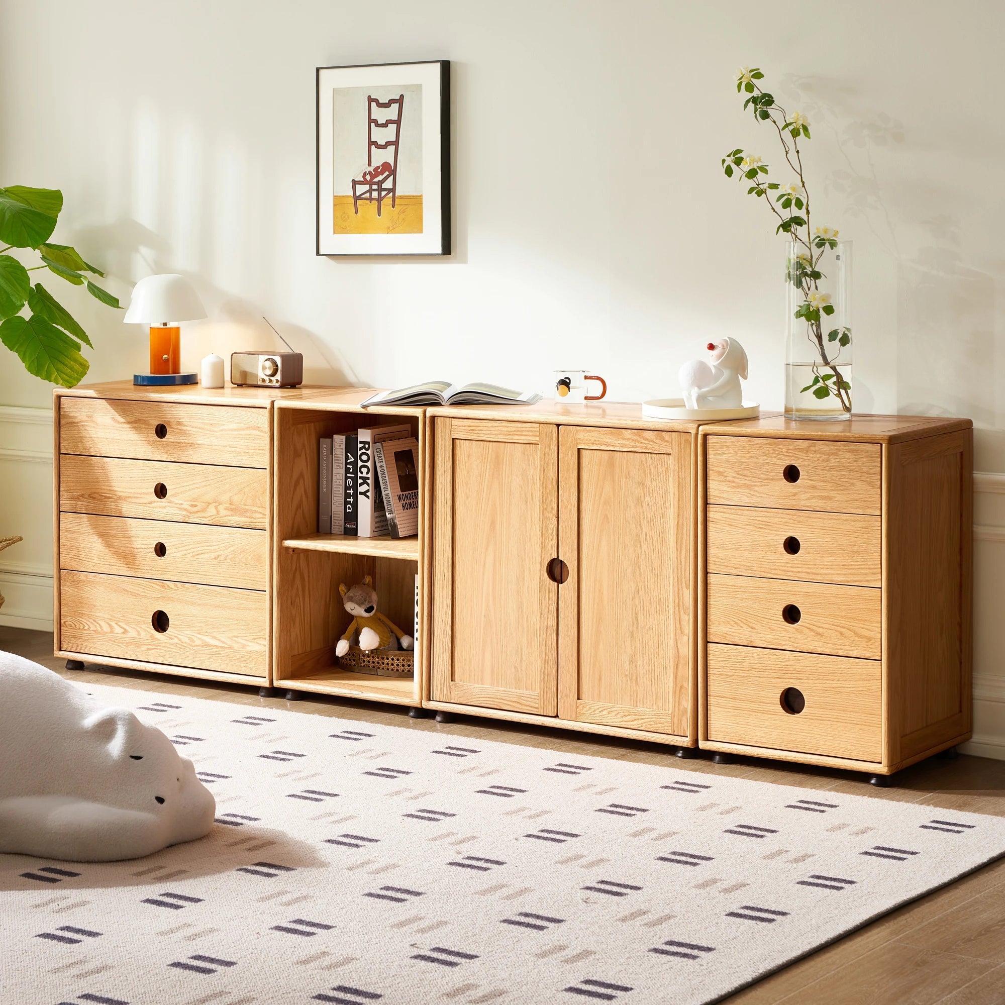 Solidwood Gleam Kids Combo Storage Cabinet, 74x40x75cm, Natural Wood