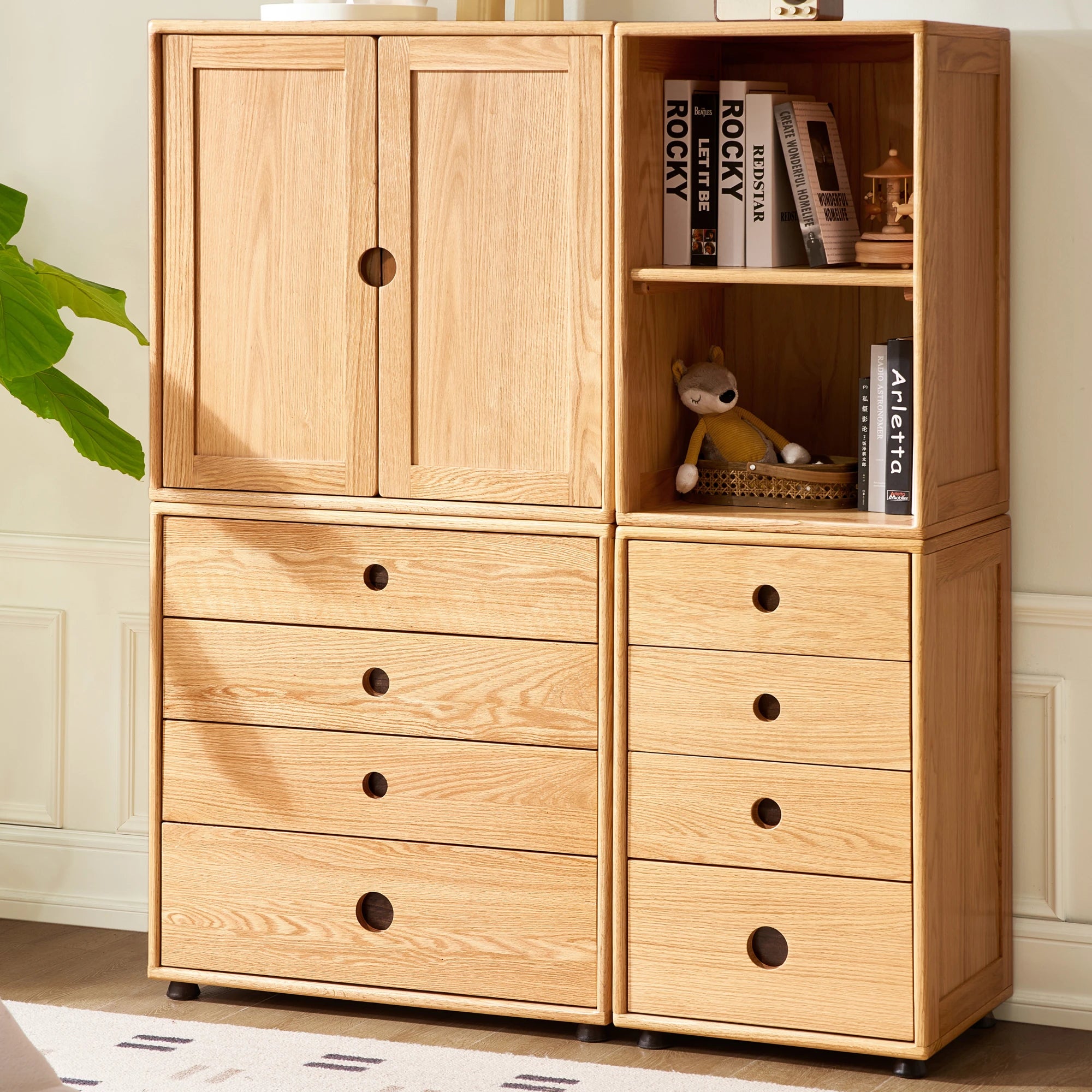 Solidwood Gleam Kids Combo Storage Cabinet, 74x40x75cm, Natural Wood