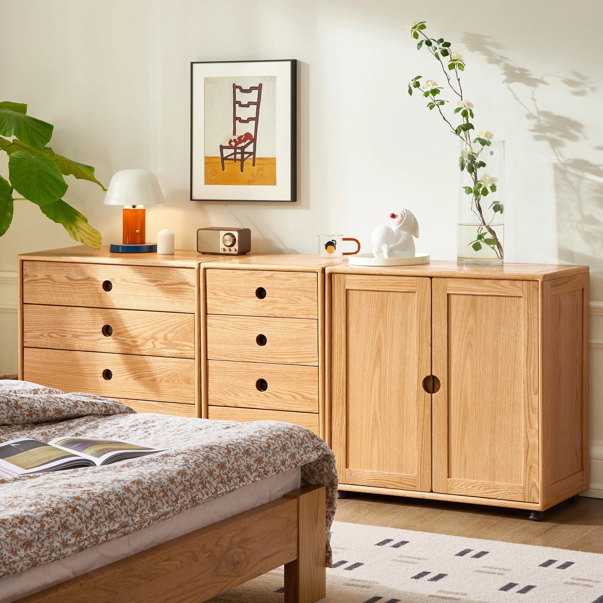 Solidwood Gleam Kids Combo Storage Cabinet, 74x40x75cm, Natural Wood