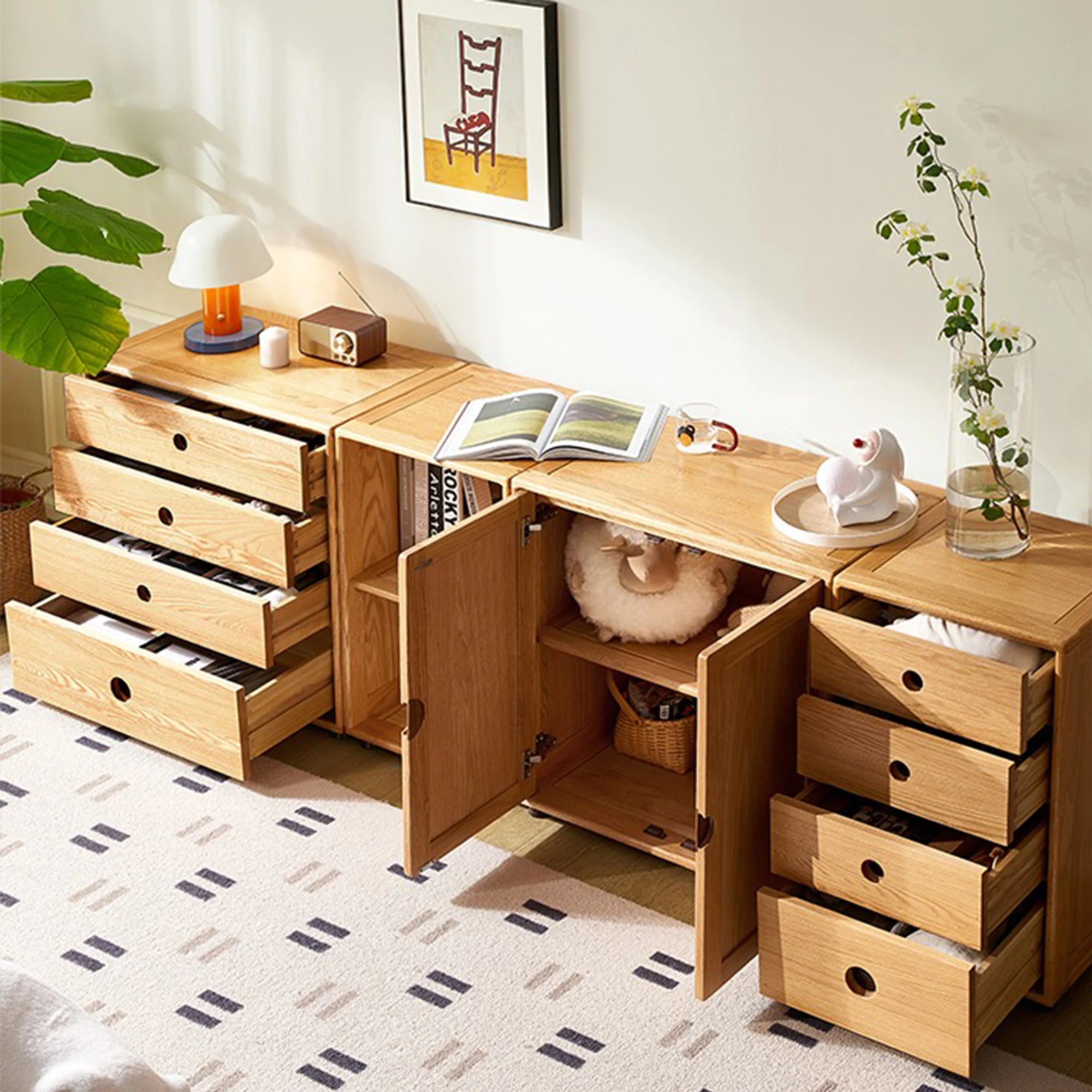 Solidwood Gleam Kids Combo Storage Chest of 4 drawers, 74x40x75cm, Natural Wood