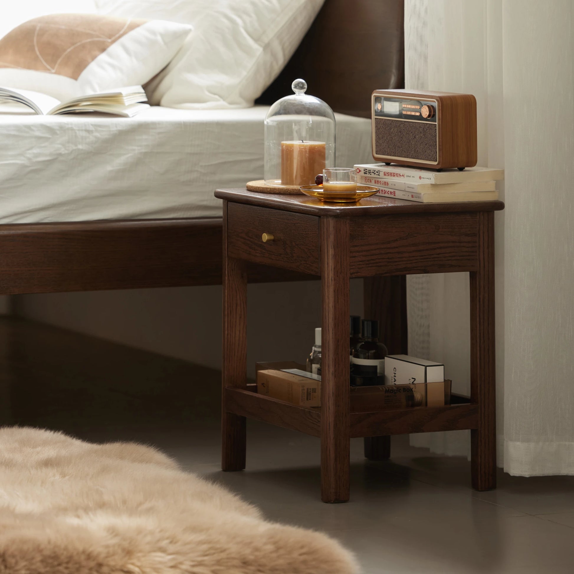 Solidwood Kano Bedside Table, 38x35x47cm, Dark Wood