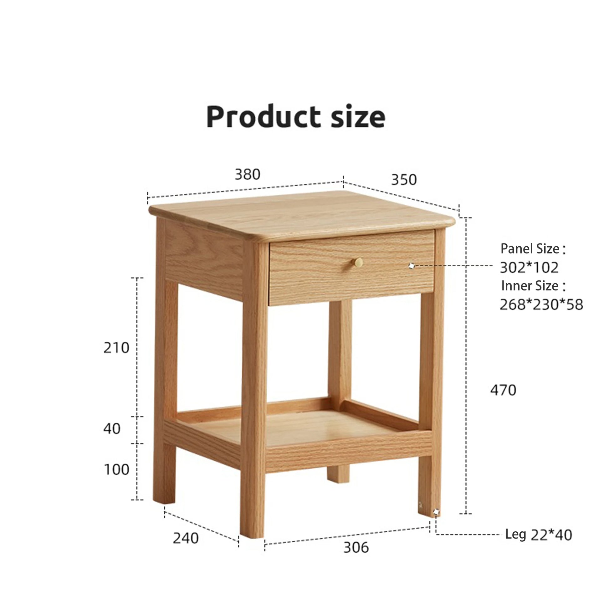 Solidwood Kano Bedside Table, 38x35x47cm, Dark Wood