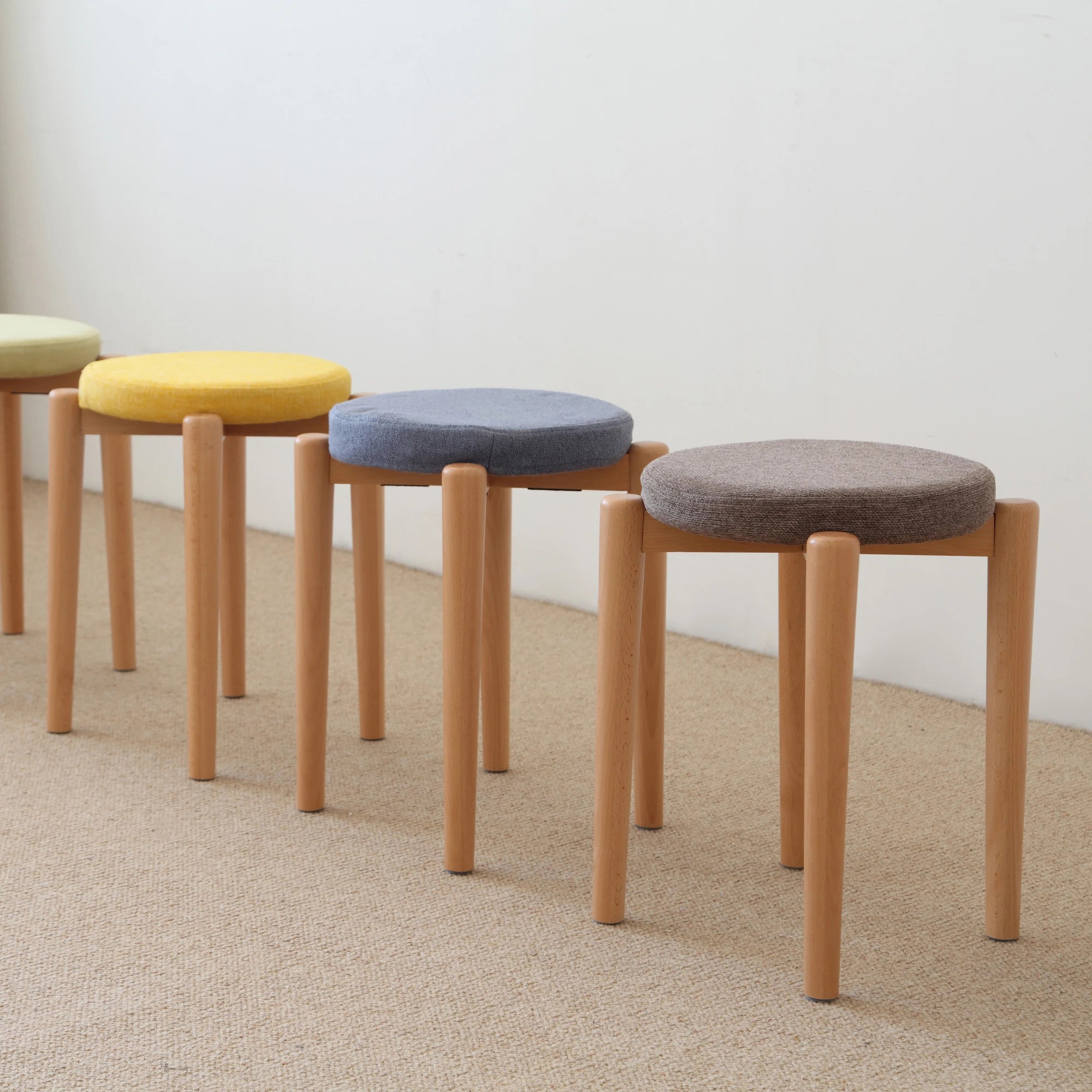 Solidwood Milan Stool with Cushion, Beige