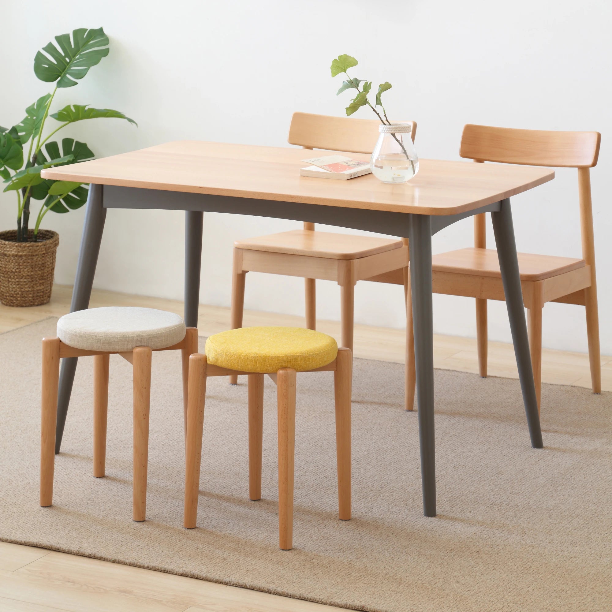 Solidwood Milan Stool with Cushion, Beige