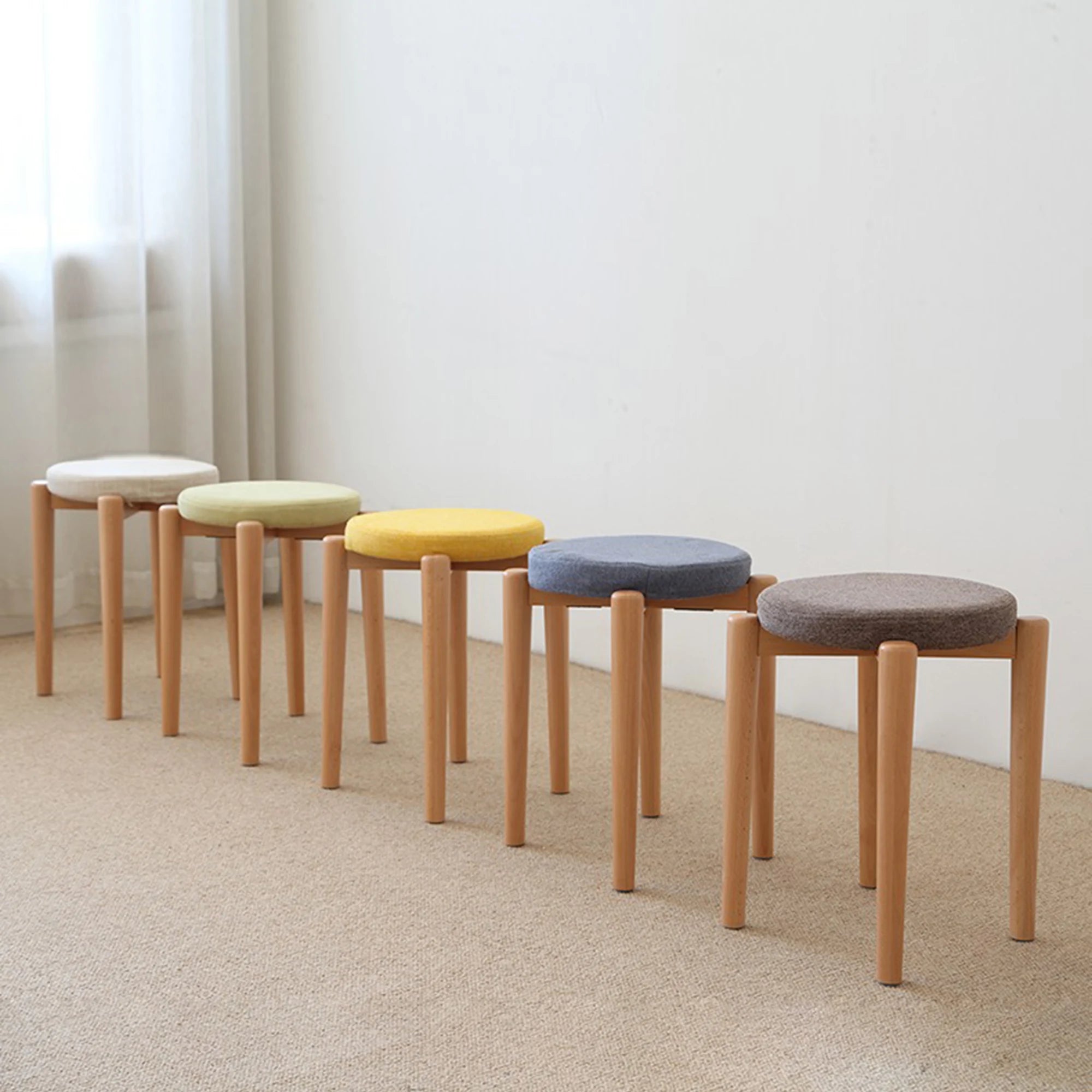 Solidwood Milan Stool with Cushion, Beige