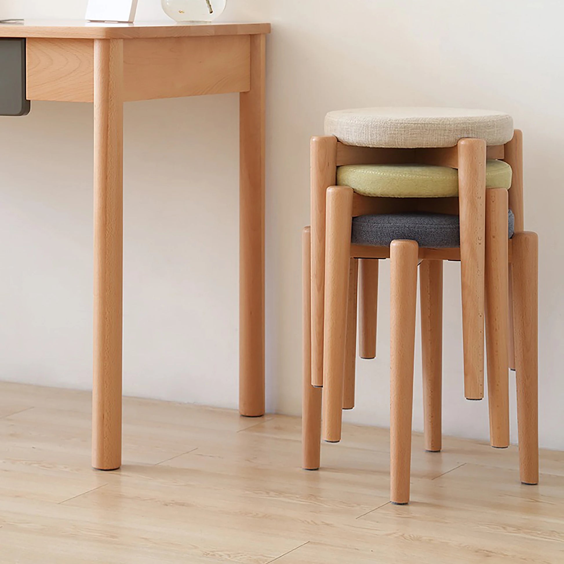 Solidwood Milan Stool with Cushion, Beige