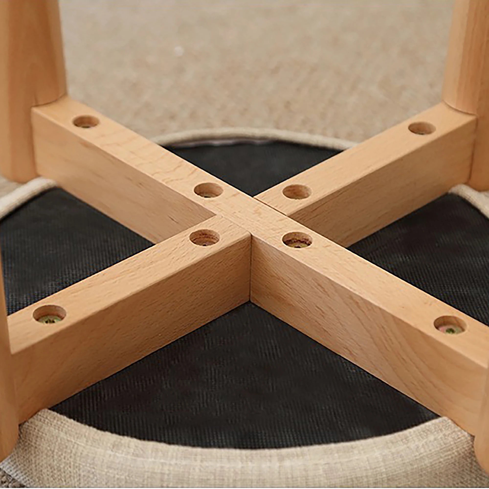 Solidwood Milan Stool with Cushion, Beige