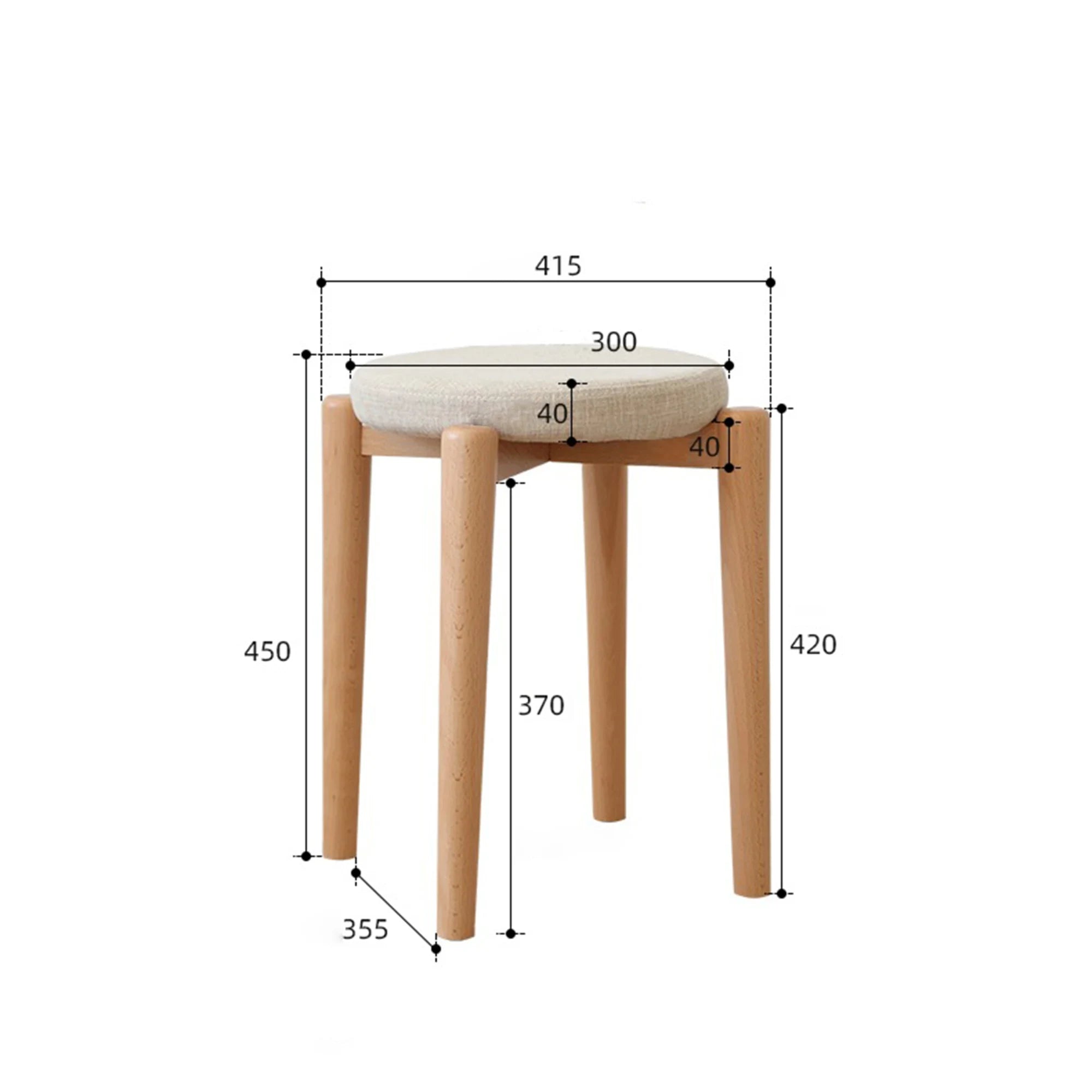 Solidwood Milan Stool with Cushion, Beige