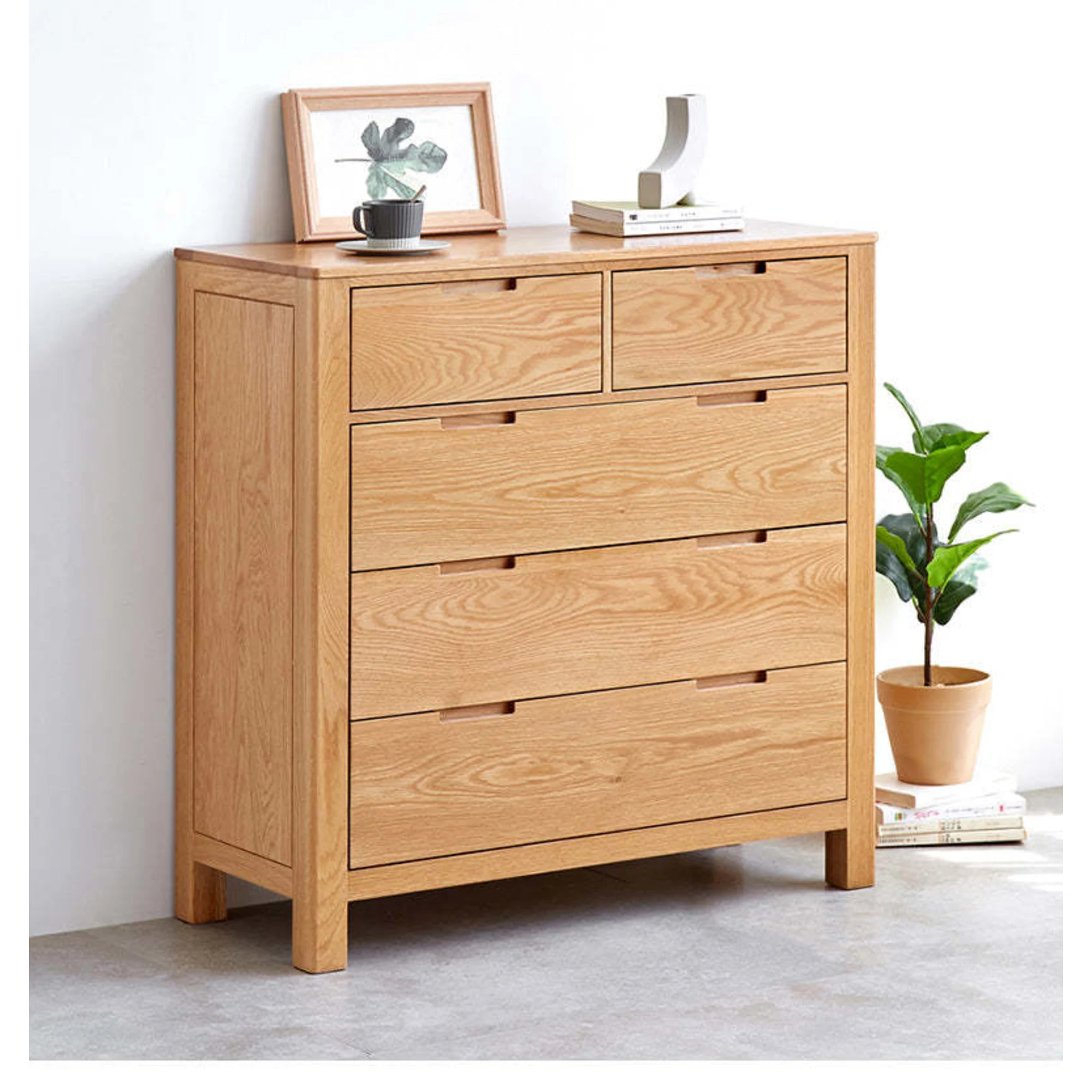 Solidwood Norway Chest of 5 drawers, 95x40CM, Natural Wood