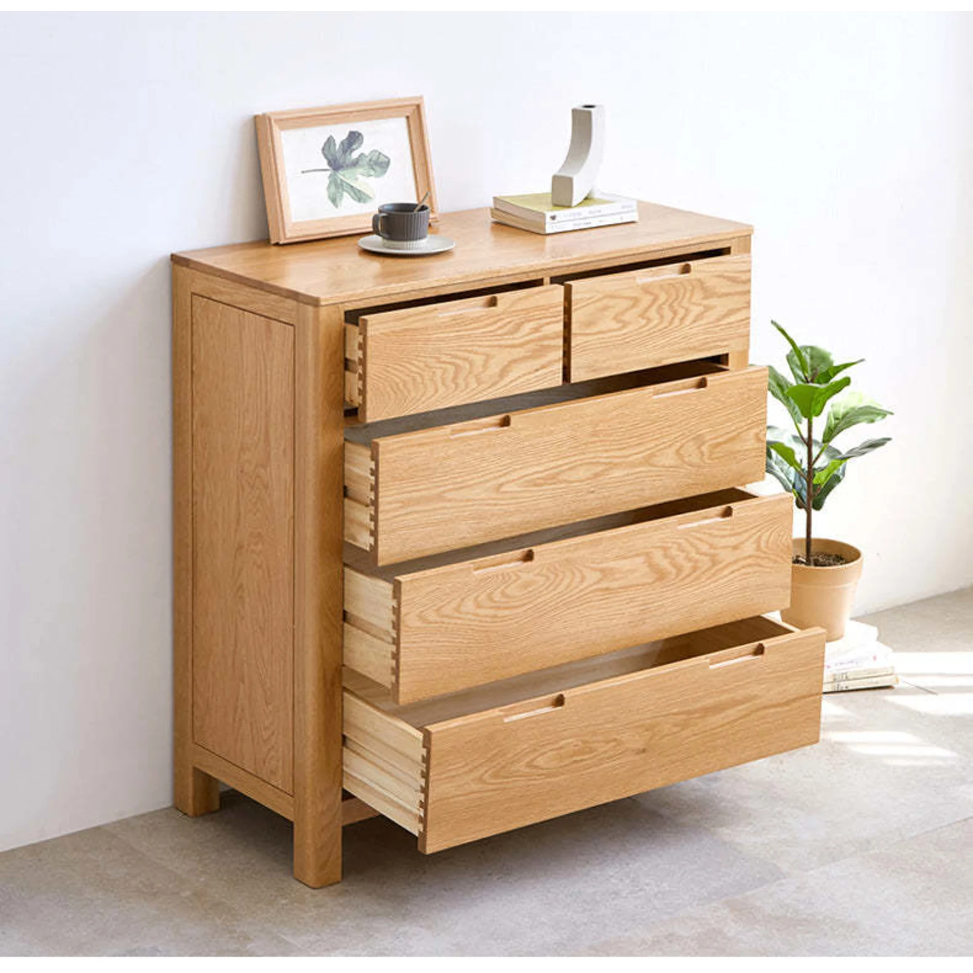 Solidwood Norway Chest of 5 drawers, 95x40CM, Natural Wood