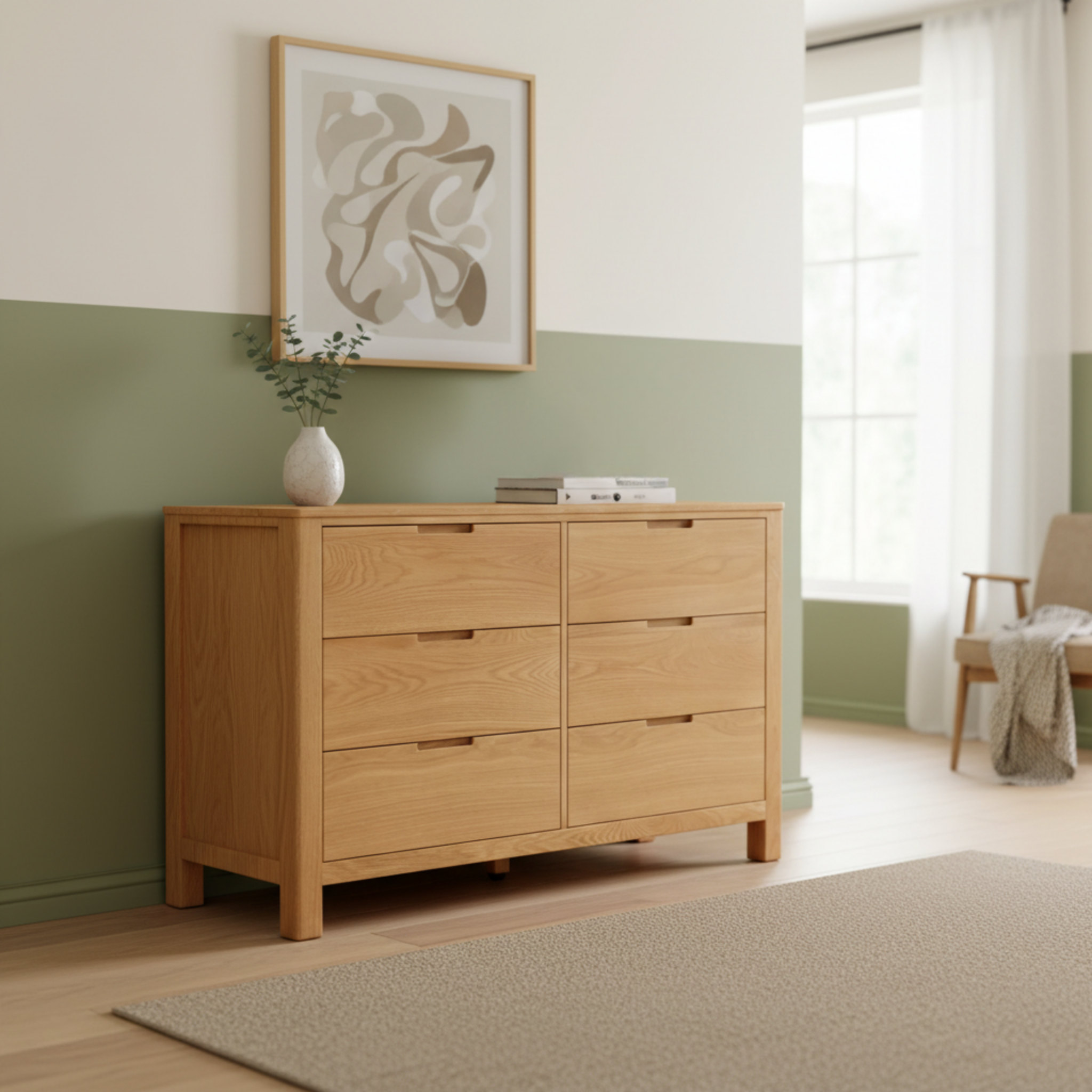 Solidwood Norway Chest of 6 drawers, 120x40CM, Natural Wood