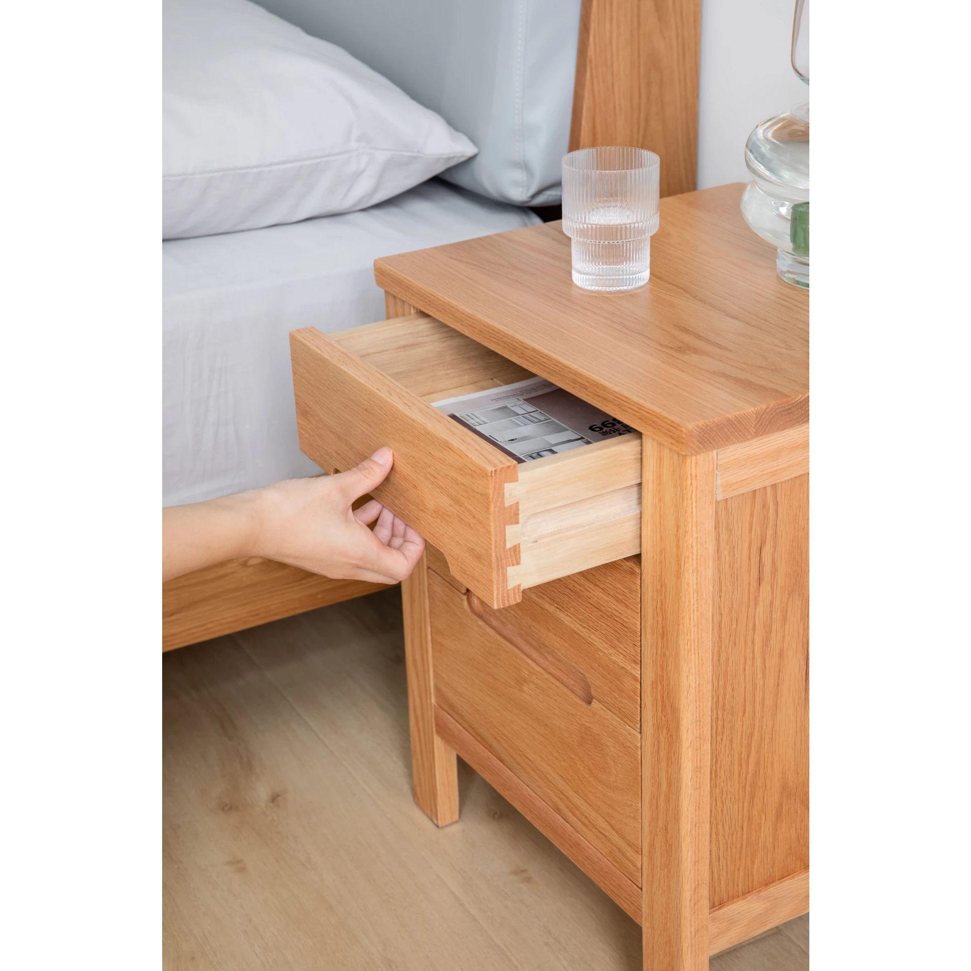 Solidwood Norway Three Drawer Bedside Table, 40x35CM, Natural Wood