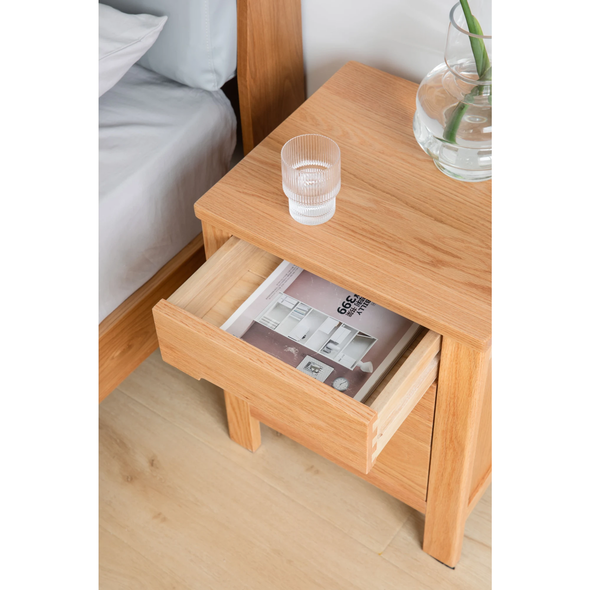 Solidwood Norway Three Drawer Bedside Table, 40x35CM, Natural Wood