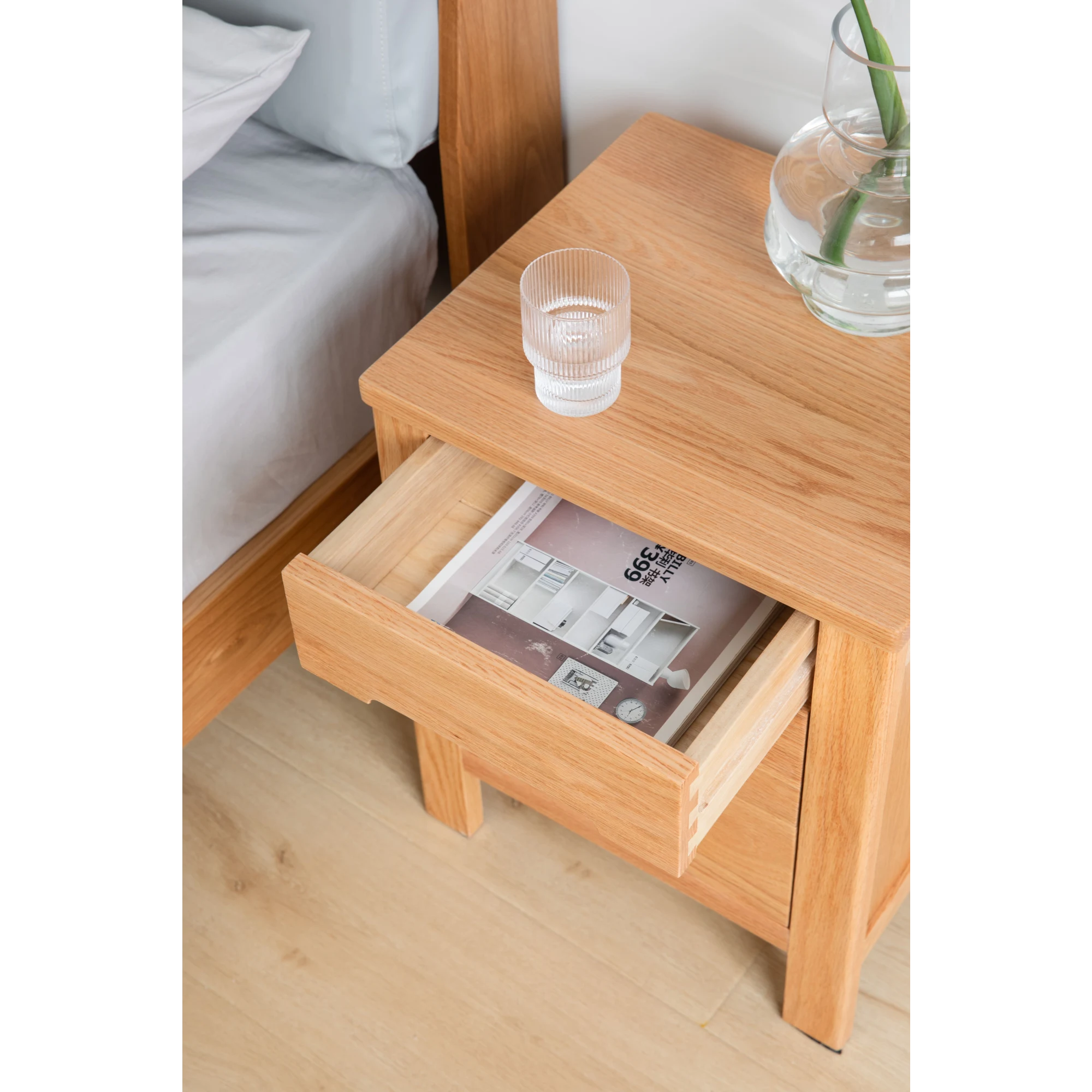Solidwood Norway Three Drawer Bedside Table, 40x35CM, Natural Wood