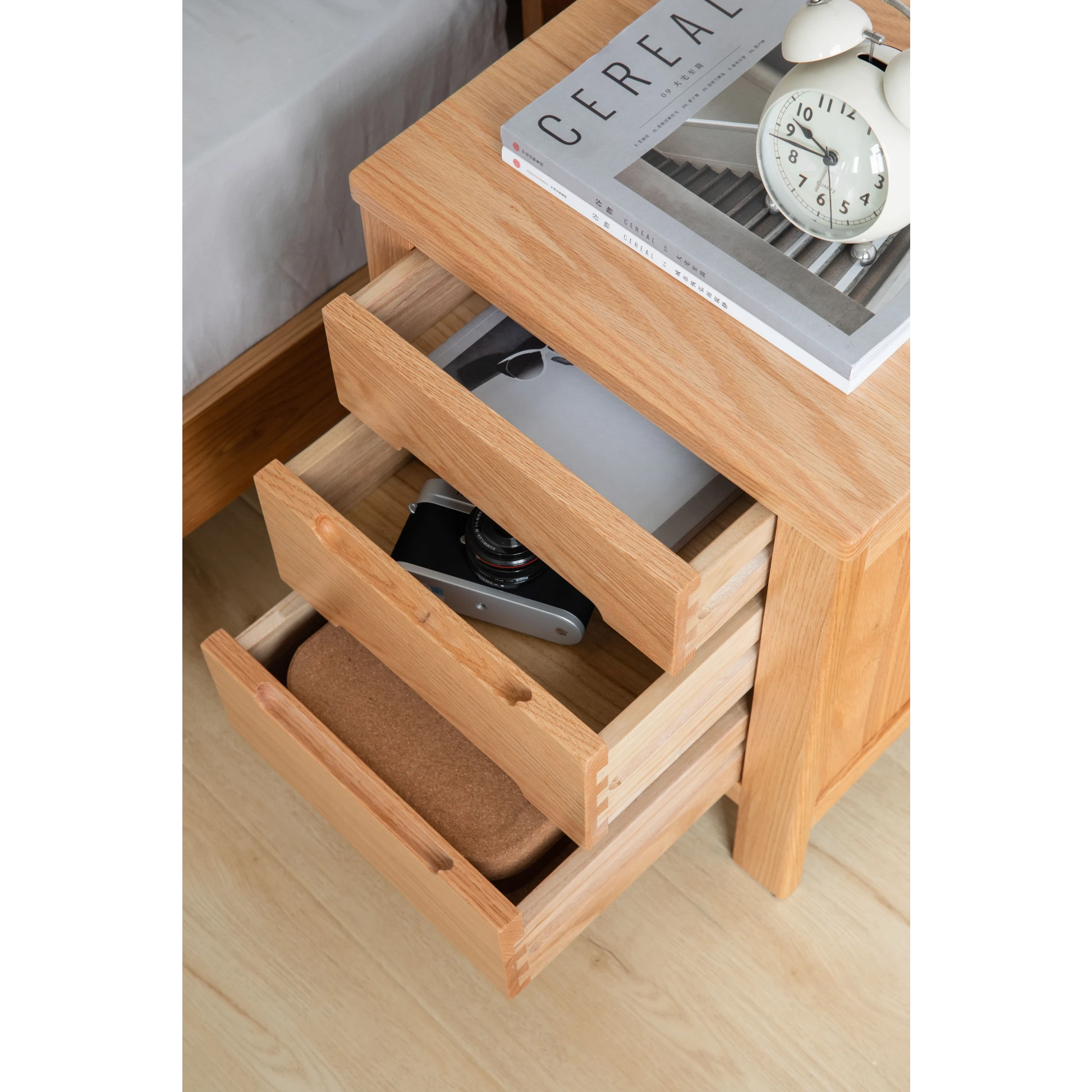 Solidwood Norway Three Drawer Bedside Table, 40x35CM, Natural Wood