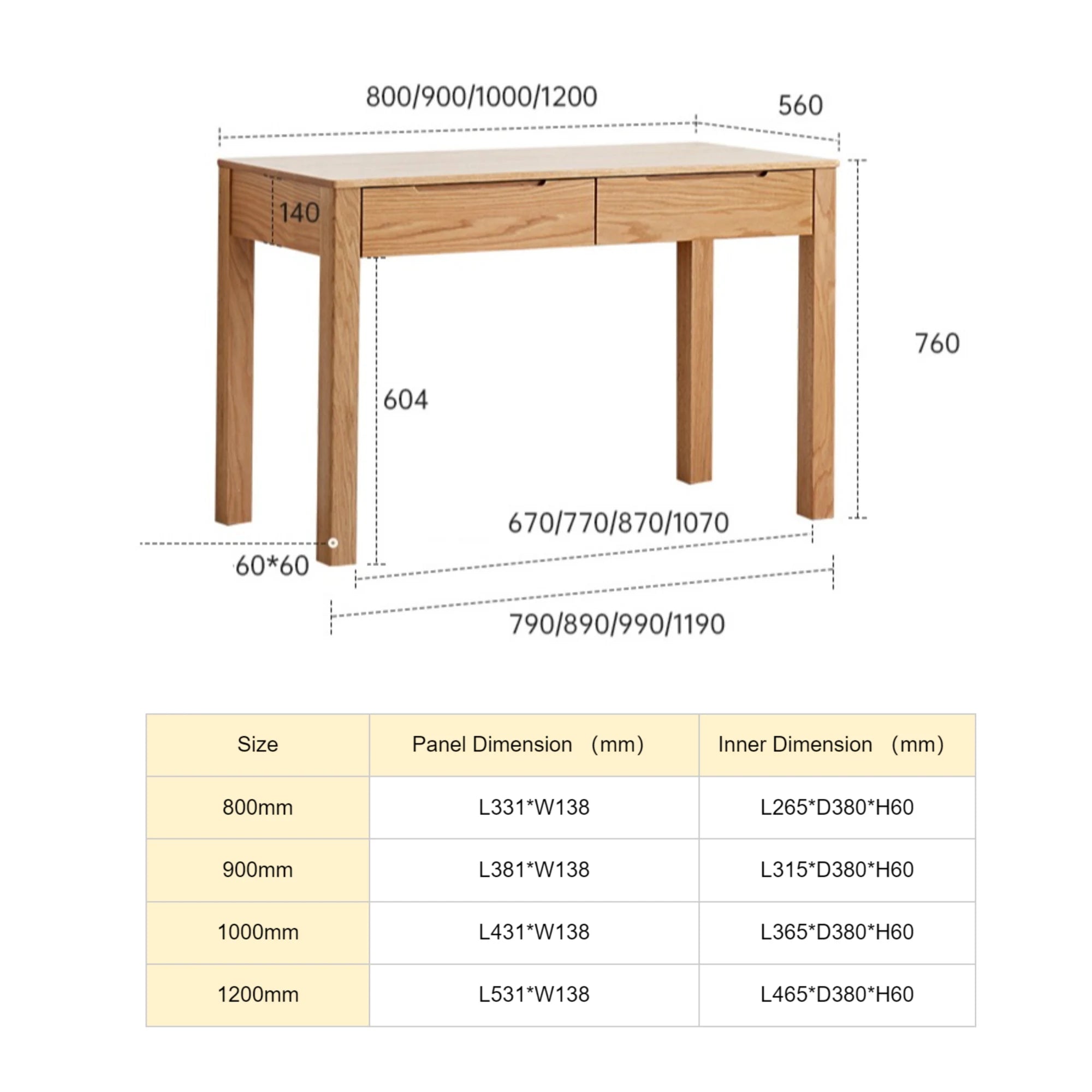 Solidwood Norway Study Desk, 100x56x76cm, Natural Wood