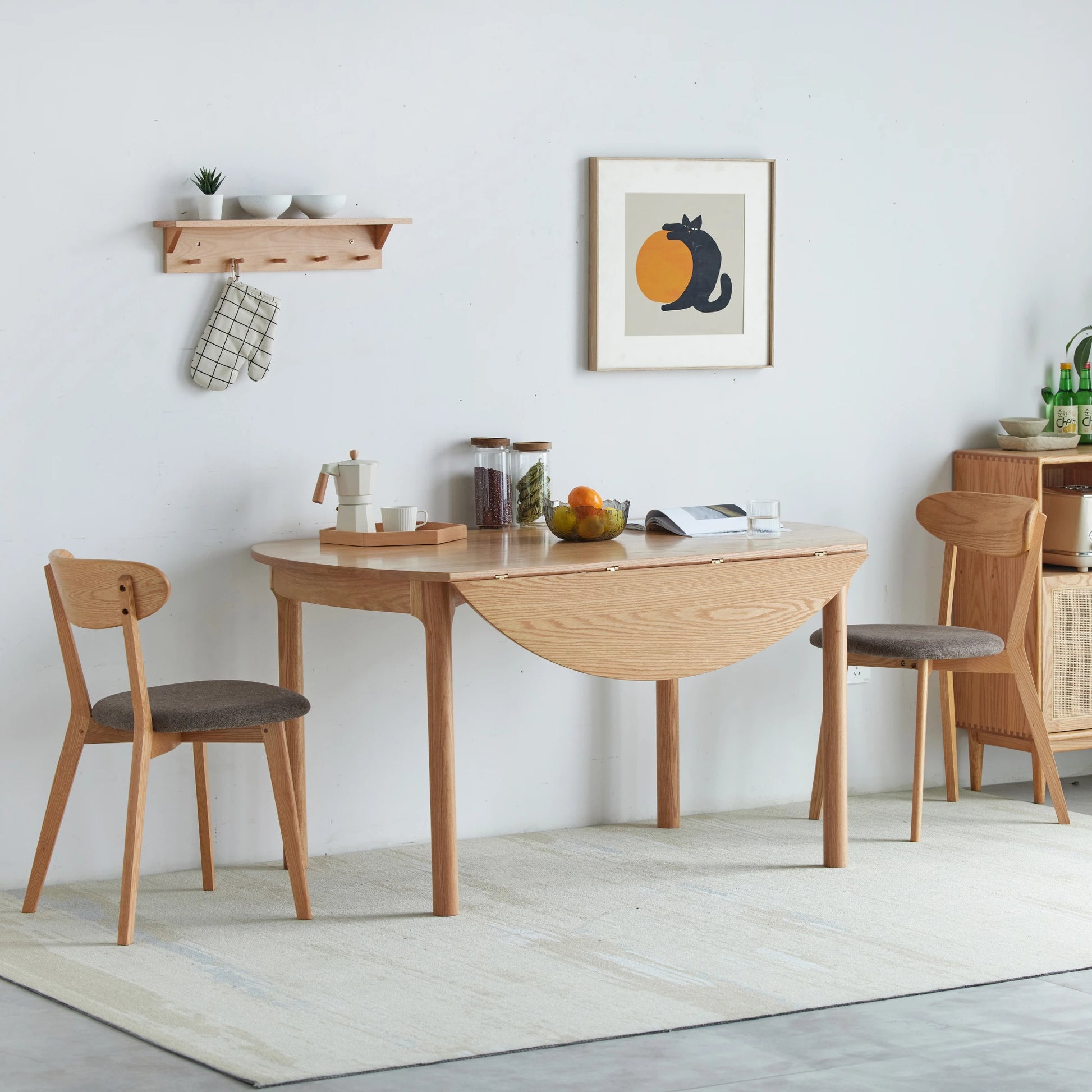 Solidwood Norway Folding Dining Table, Round, Natural Wood
