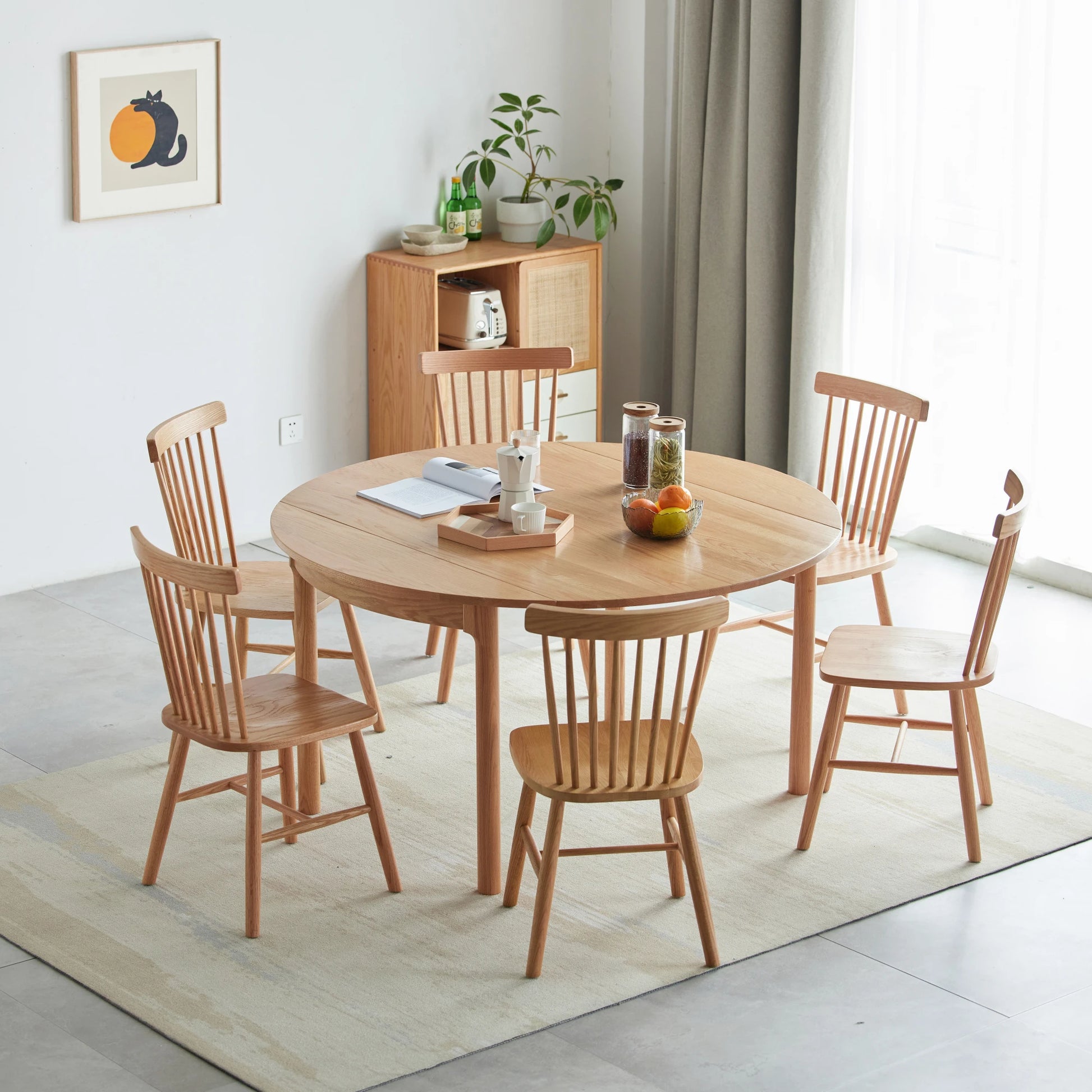 Solidwood Norway Folding Dining Table, Round, Natural Wood