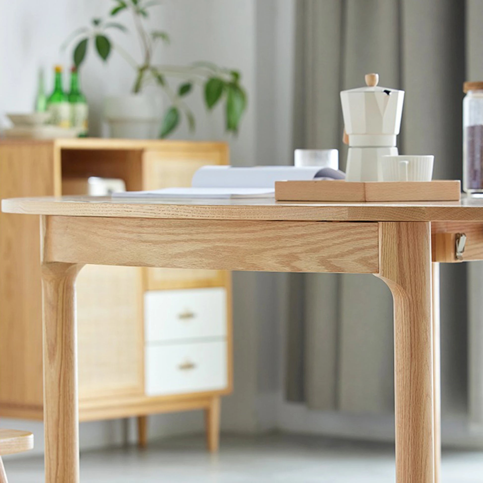 Solidwood Norway Folding Dining Table, Round, Natural Wood