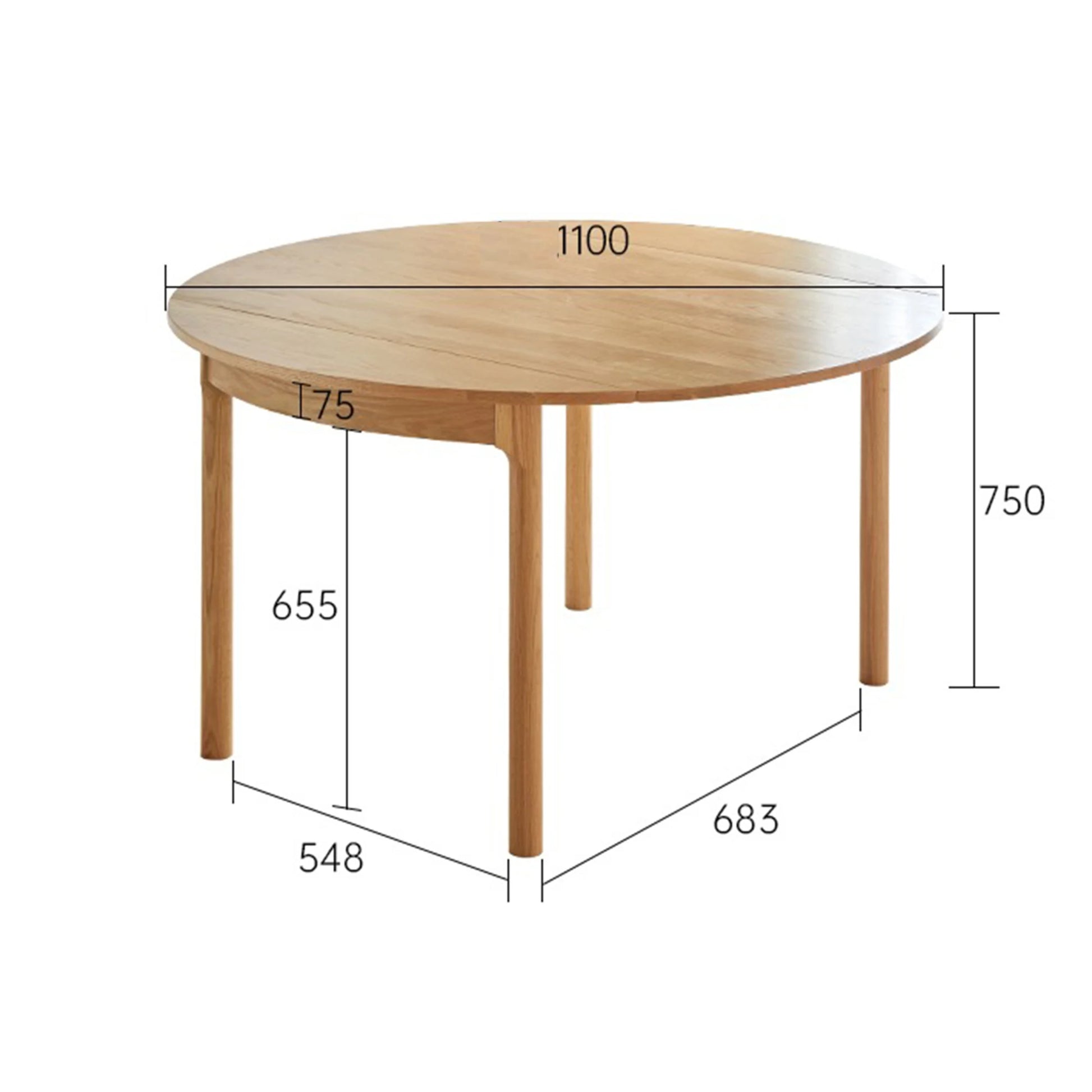 Solidwood Norway Folding Dining Table, Round, Natural Wood