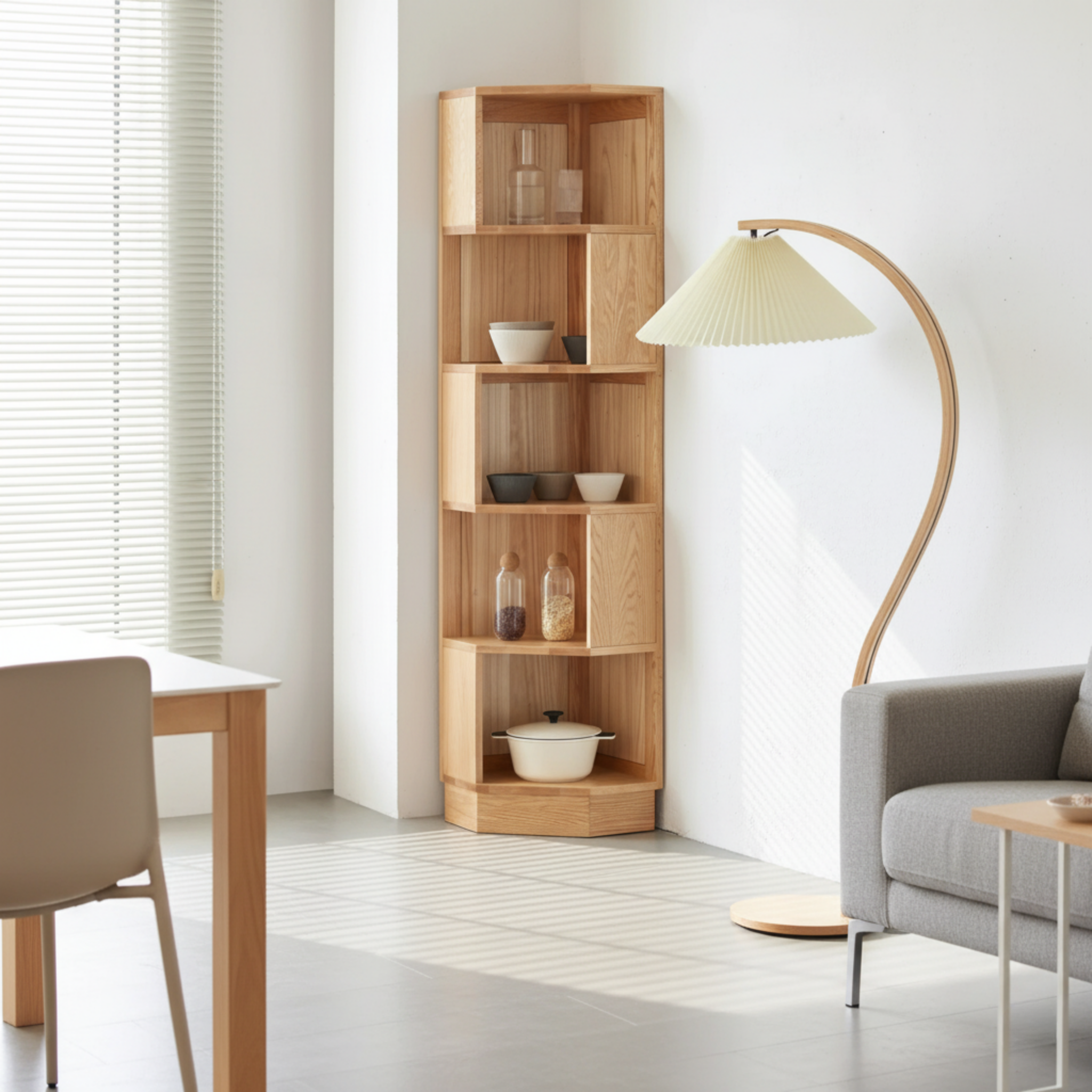 Solidwood Pittsburgh Corner Bookcase, 40x40x180cm, Natural Wood