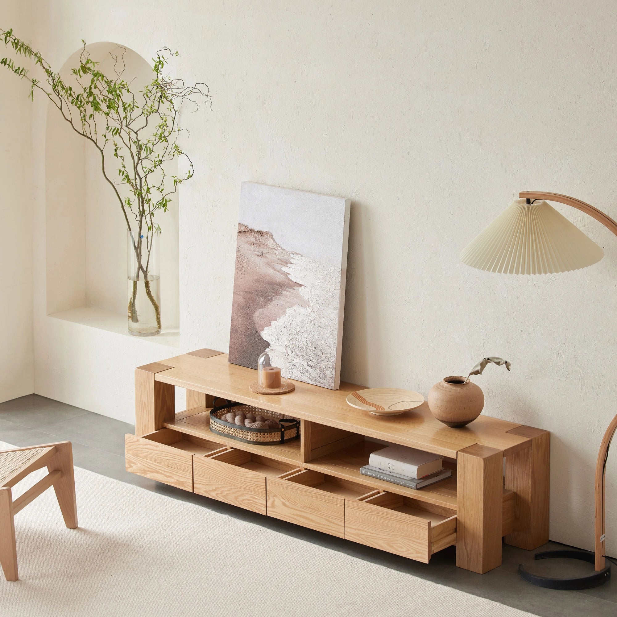 Solidwood Rayden TV Stand, 200x42CM, Natural Wood