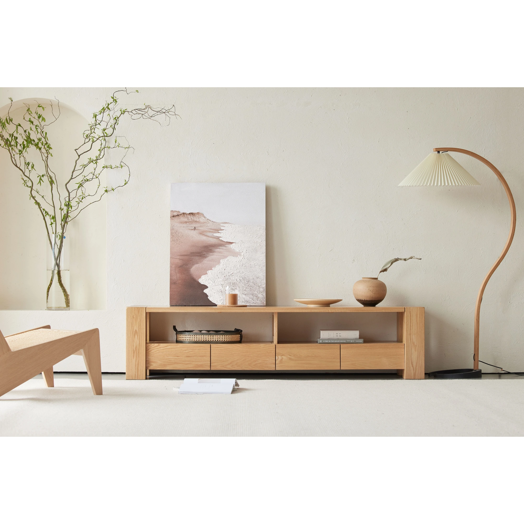 Solidwood Rayden TV Stand, 200x42CM, Natural Wood