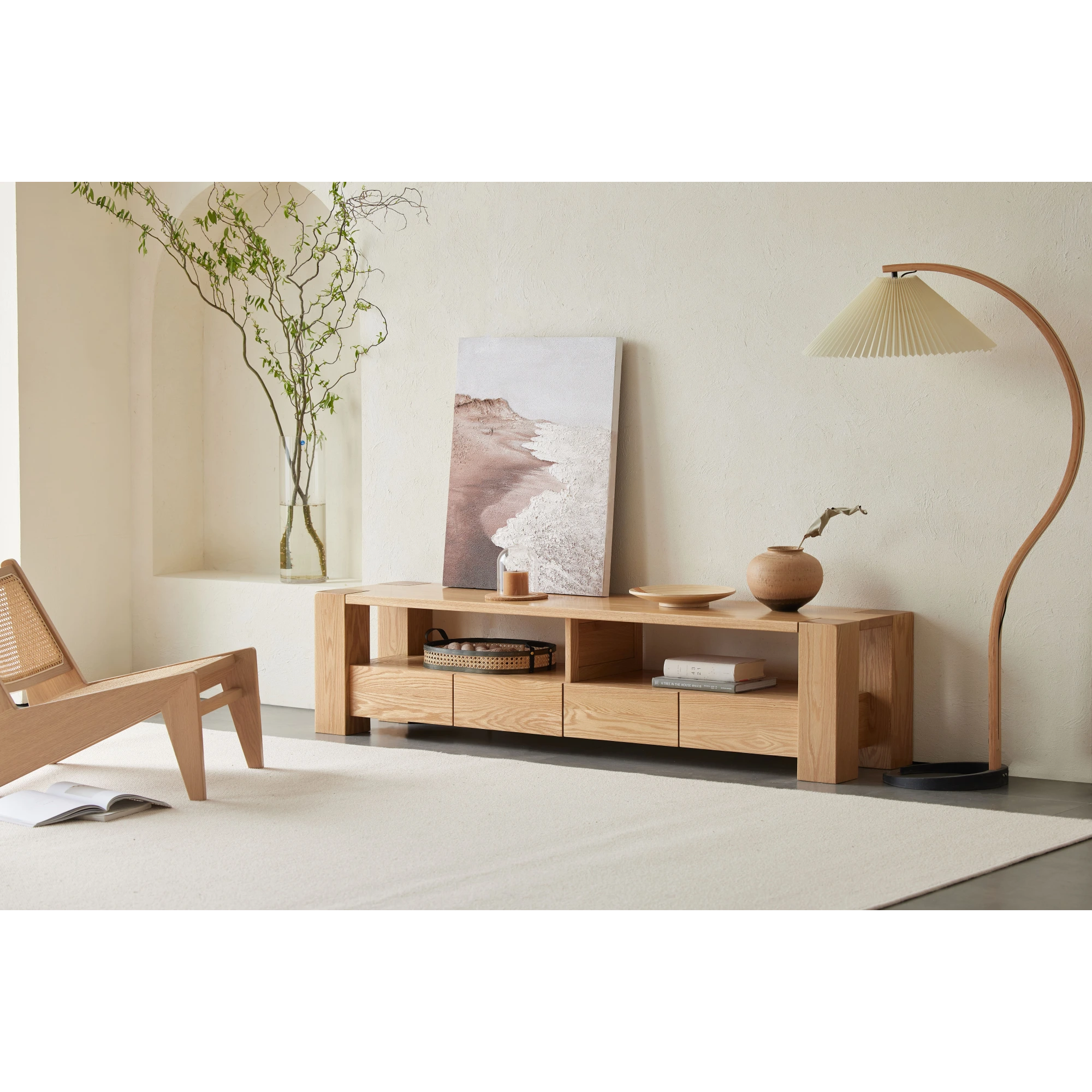 Solidwood Rayden TV Stand, 200x42CM, Natural Wood