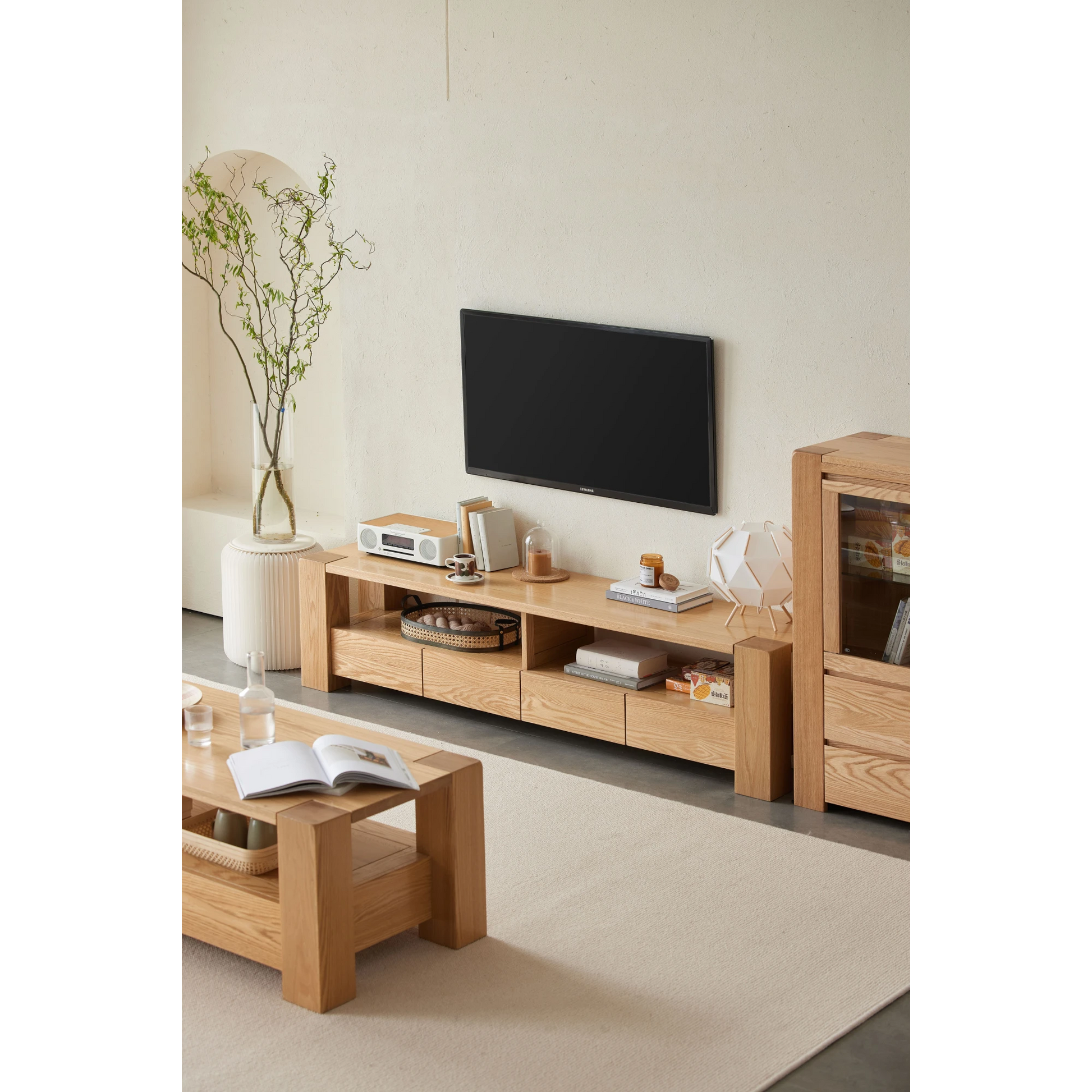 Solidwood Rayden TV Stand, 200x42CM, Natural Wood