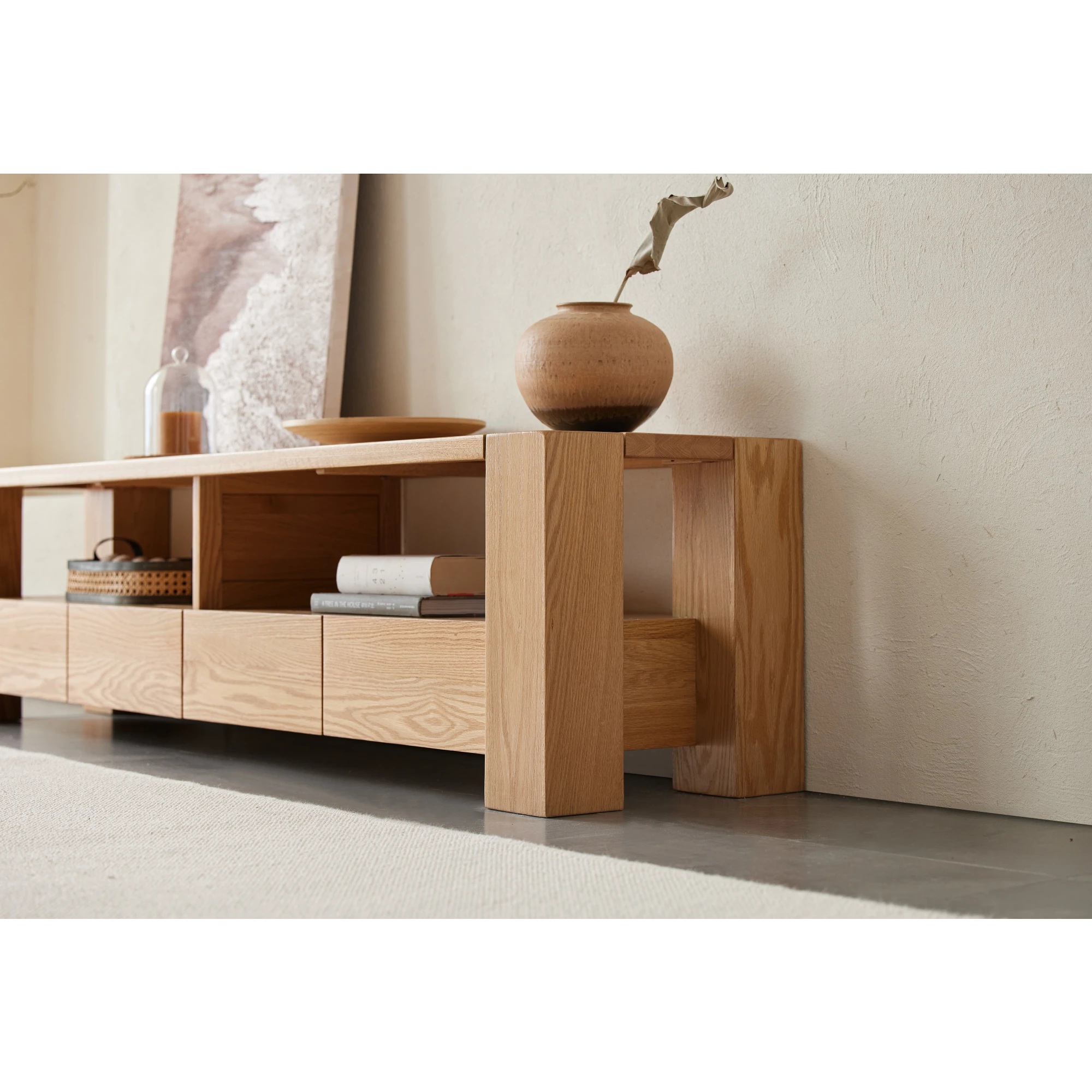 Solidwood Rayden TV Stand, 200x42CM, Natural Wood