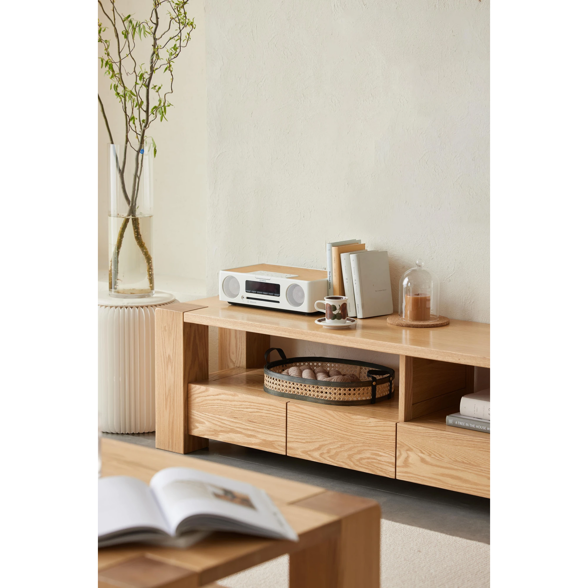 Solidwood Rayden TV Stand, 200x42CM, Natural Wood
