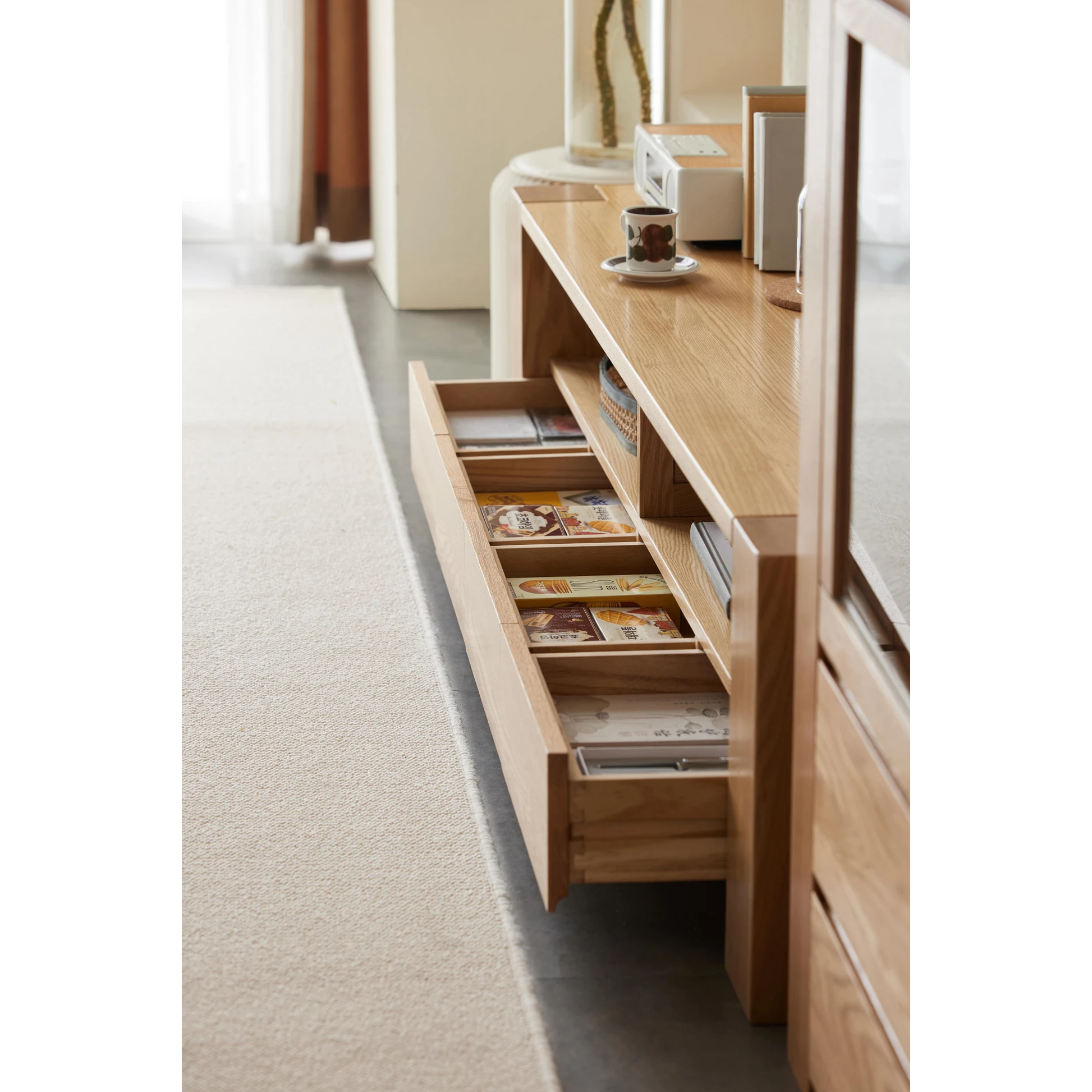 Solidwood Rayden TV Stand, 200x42CM, Natural Wood