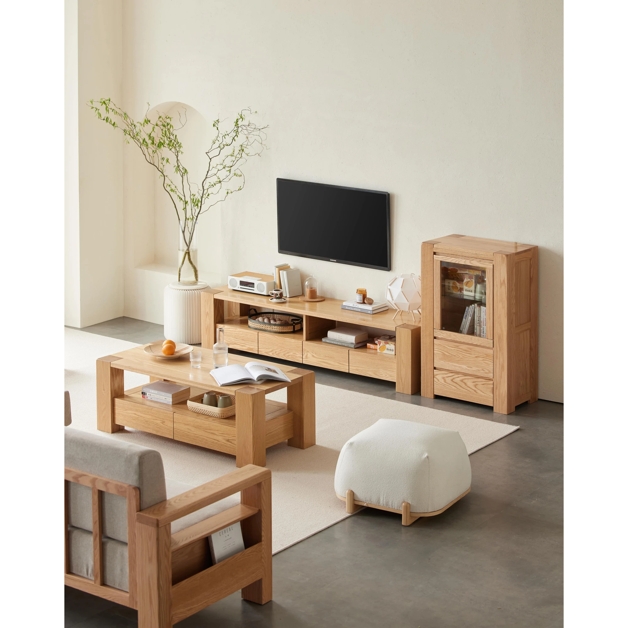 Solidwood Rayden TV Stand, 200x42CM, Natural Wood