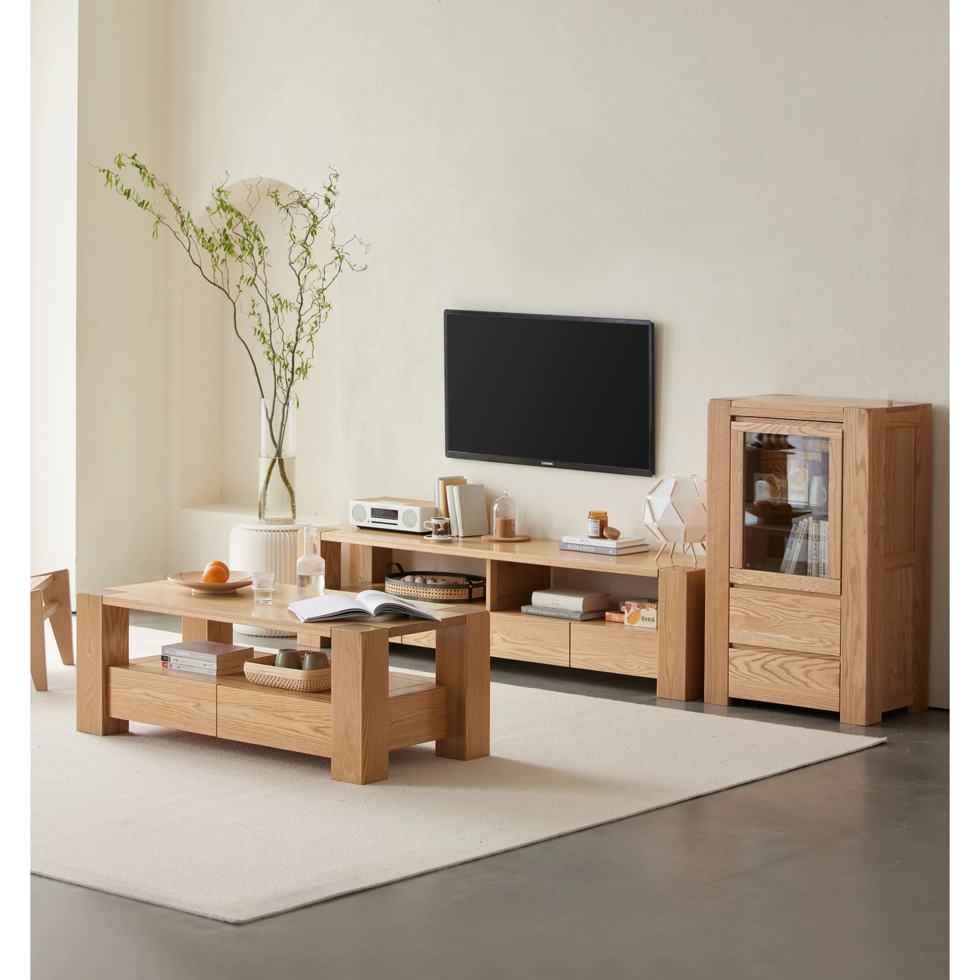 Solidwood Rayden TV Stand, 200x42CM, Natural Wood