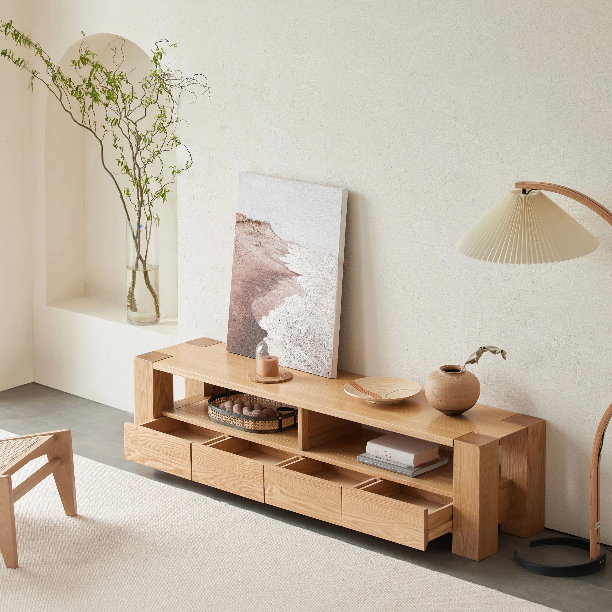 Solidwood Rayden TV Stand, 220x42CM, Natural Wood