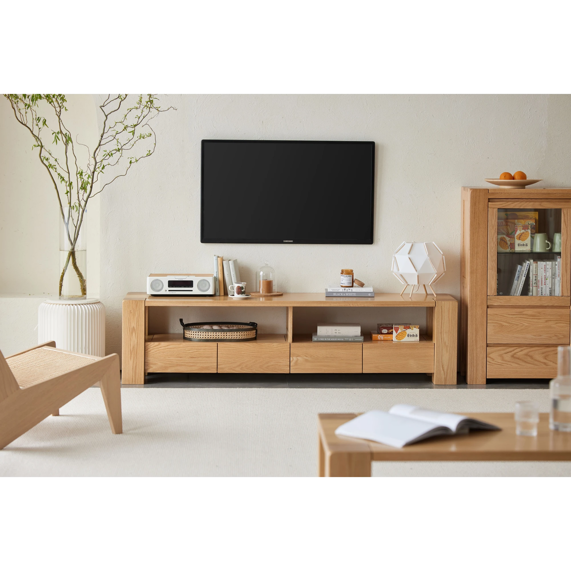 Solidwood Rayden TV Stand, 220x42CM, Natural Wood