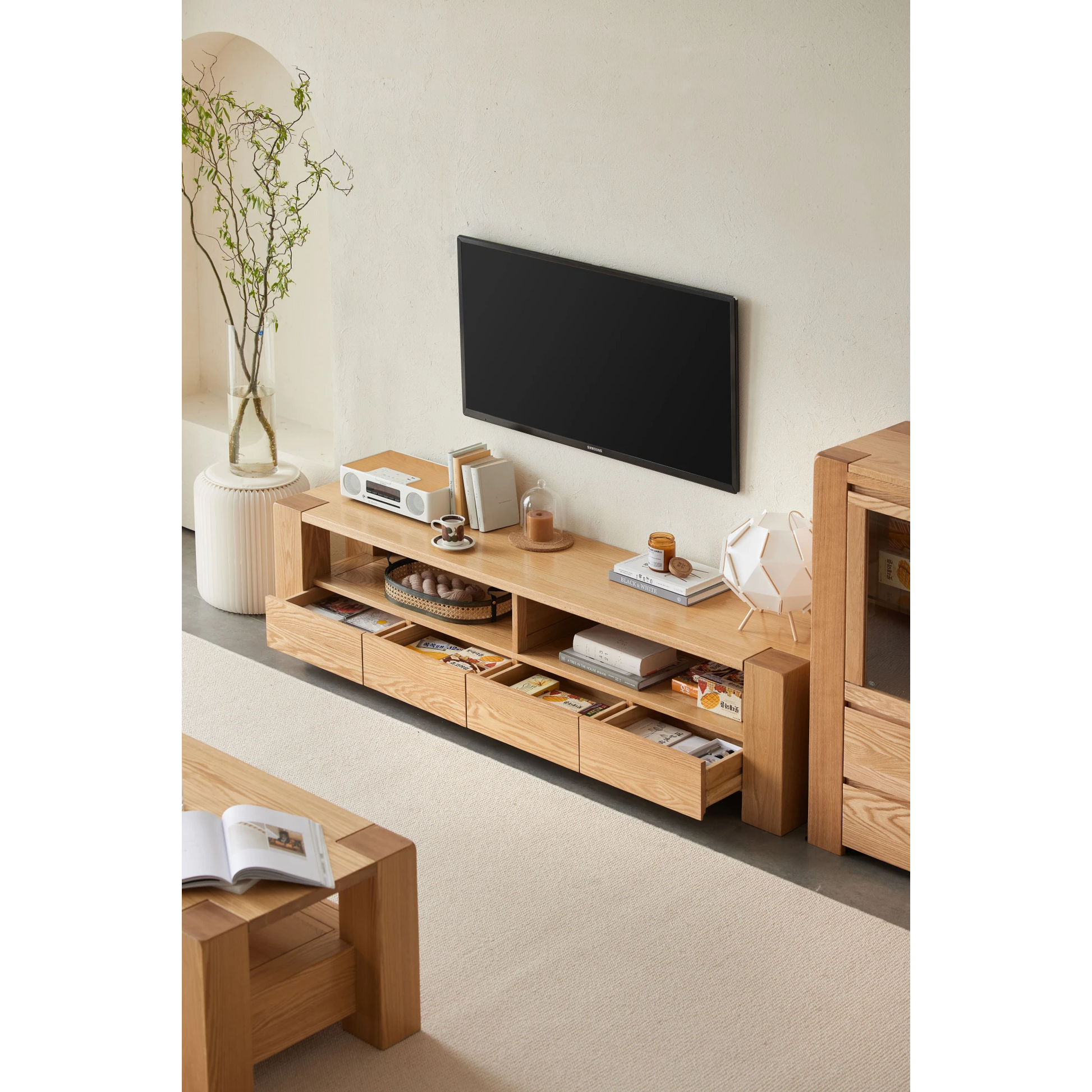 Solidwood Rayden TV Stand, 220x42CM, Natural Wood