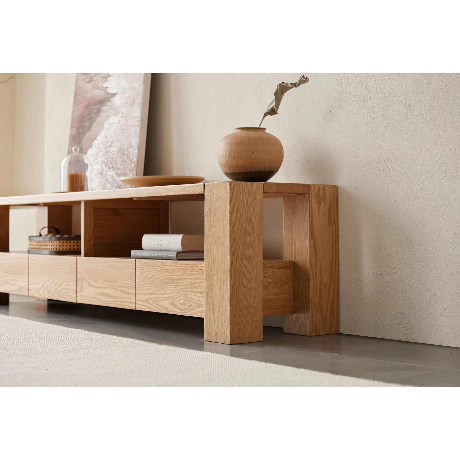 Solidwood Rayden TV Stand, 220x42CM, Natural Wood