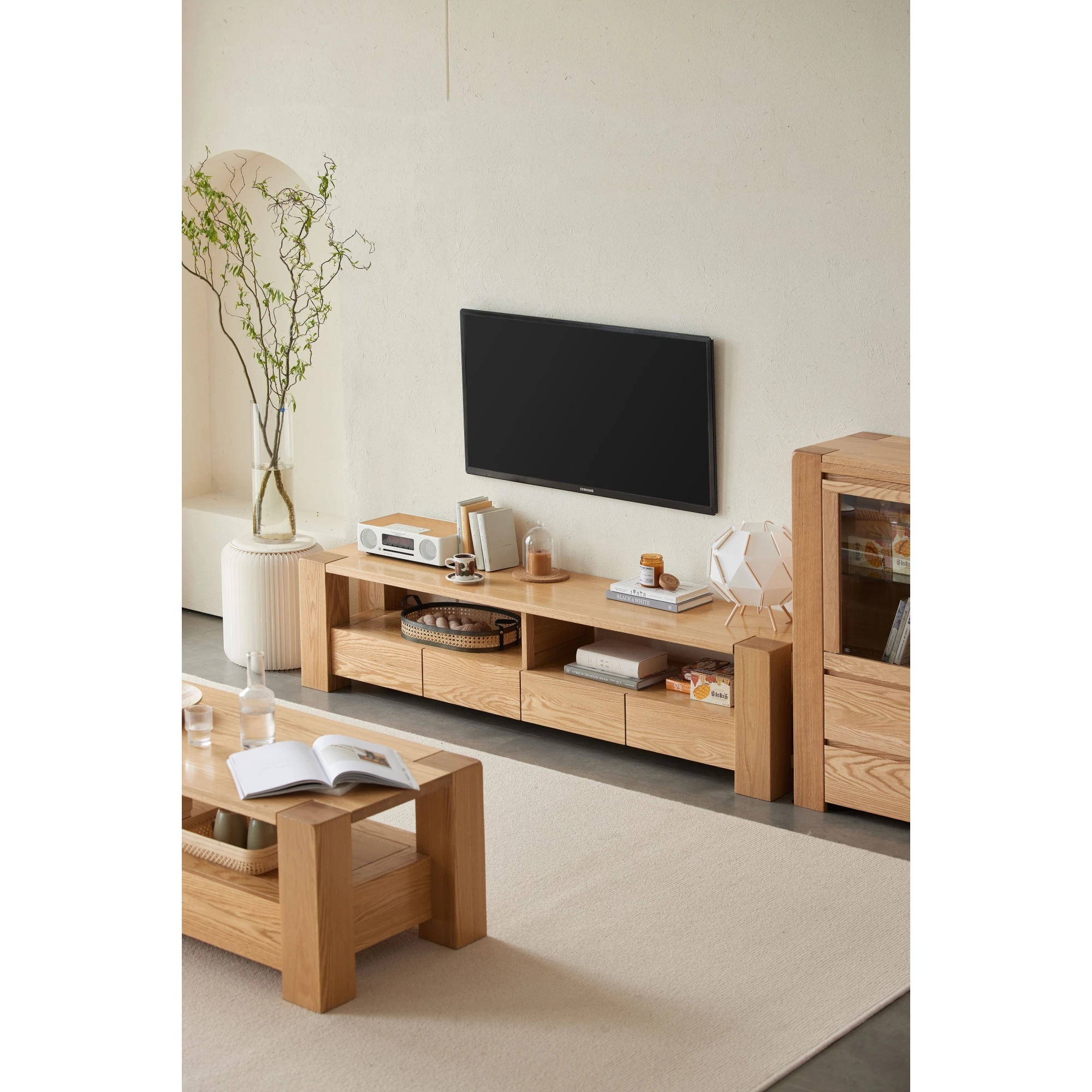 Solidwood Rayden TV Stand, 220x42CM, Natural Wood