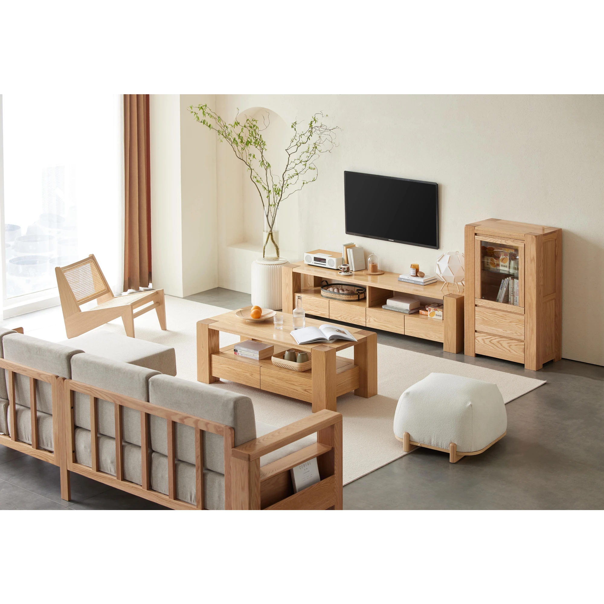 Solidwood Rayden TV Stand, 220x42CM, Natural Wood