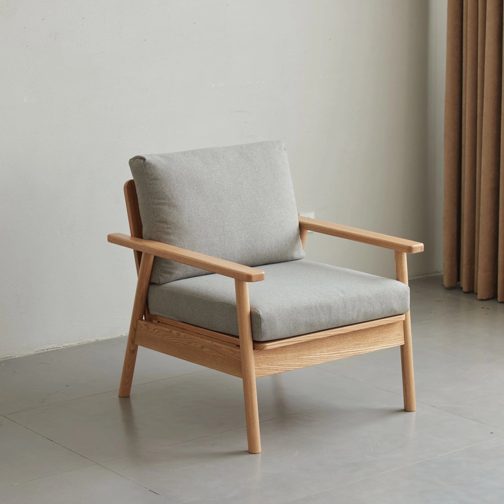 Solidwood Seattle 1-Seater Sofa, Grey & Natural Wood