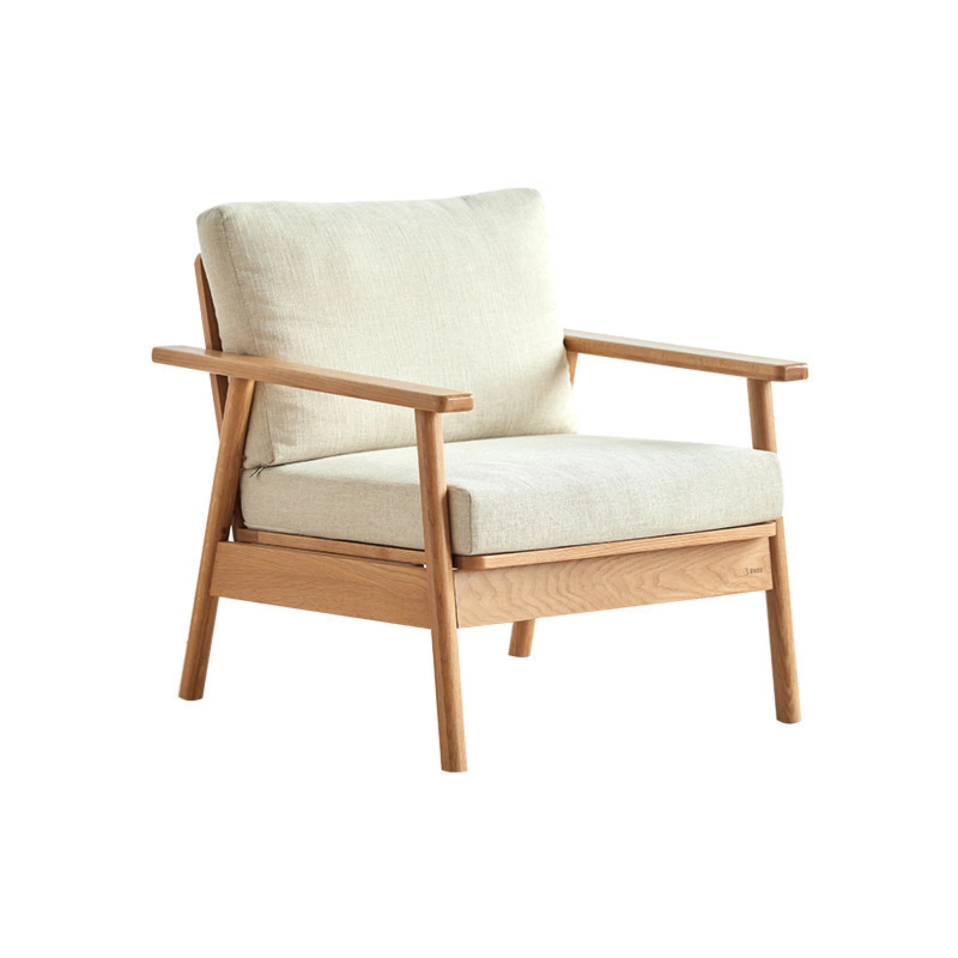 Solidwood Seattle 1-Seater Sofa, Beige & Natural Wood