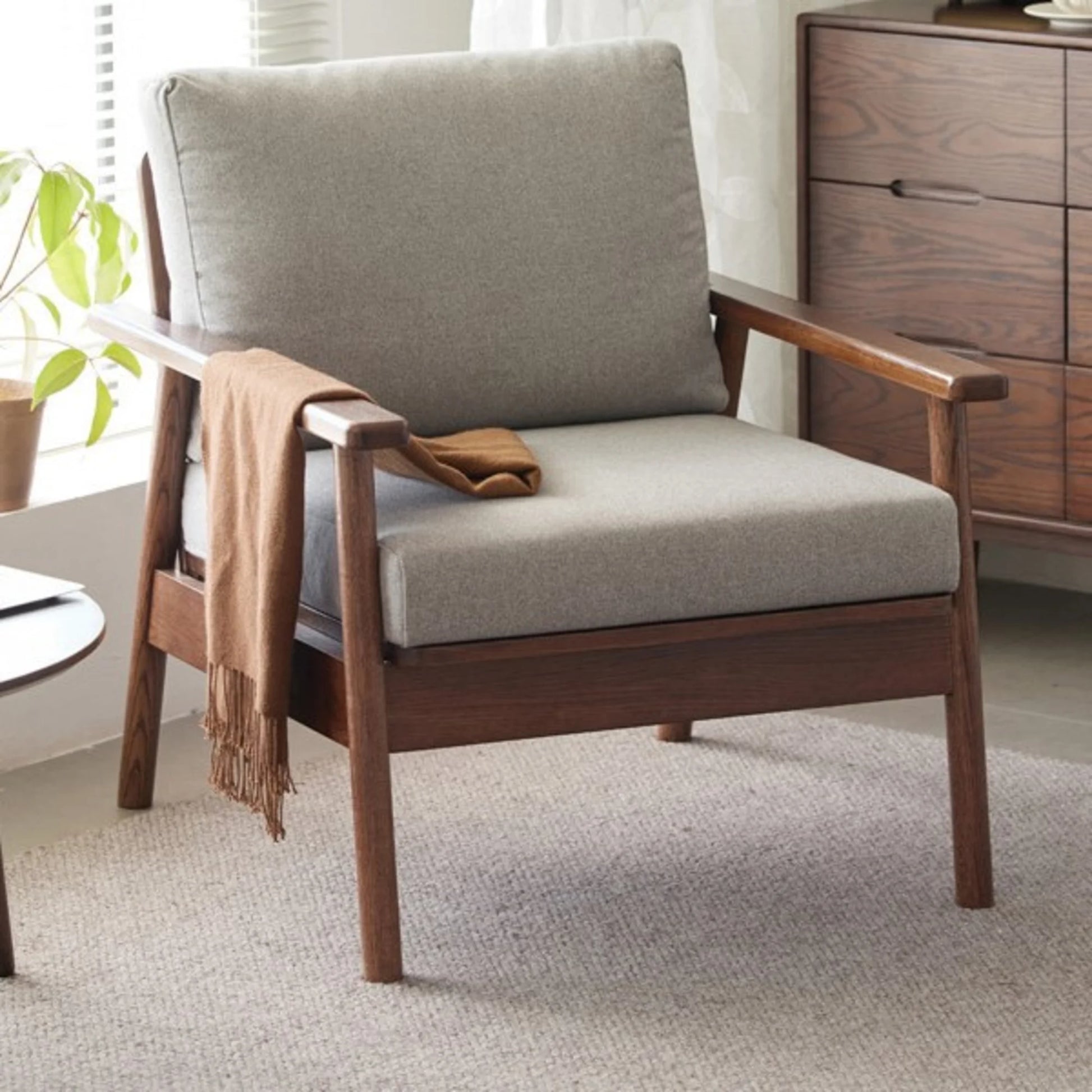 Solidwood Seattle 1-Seater Sofa, Grey & Dark Wood