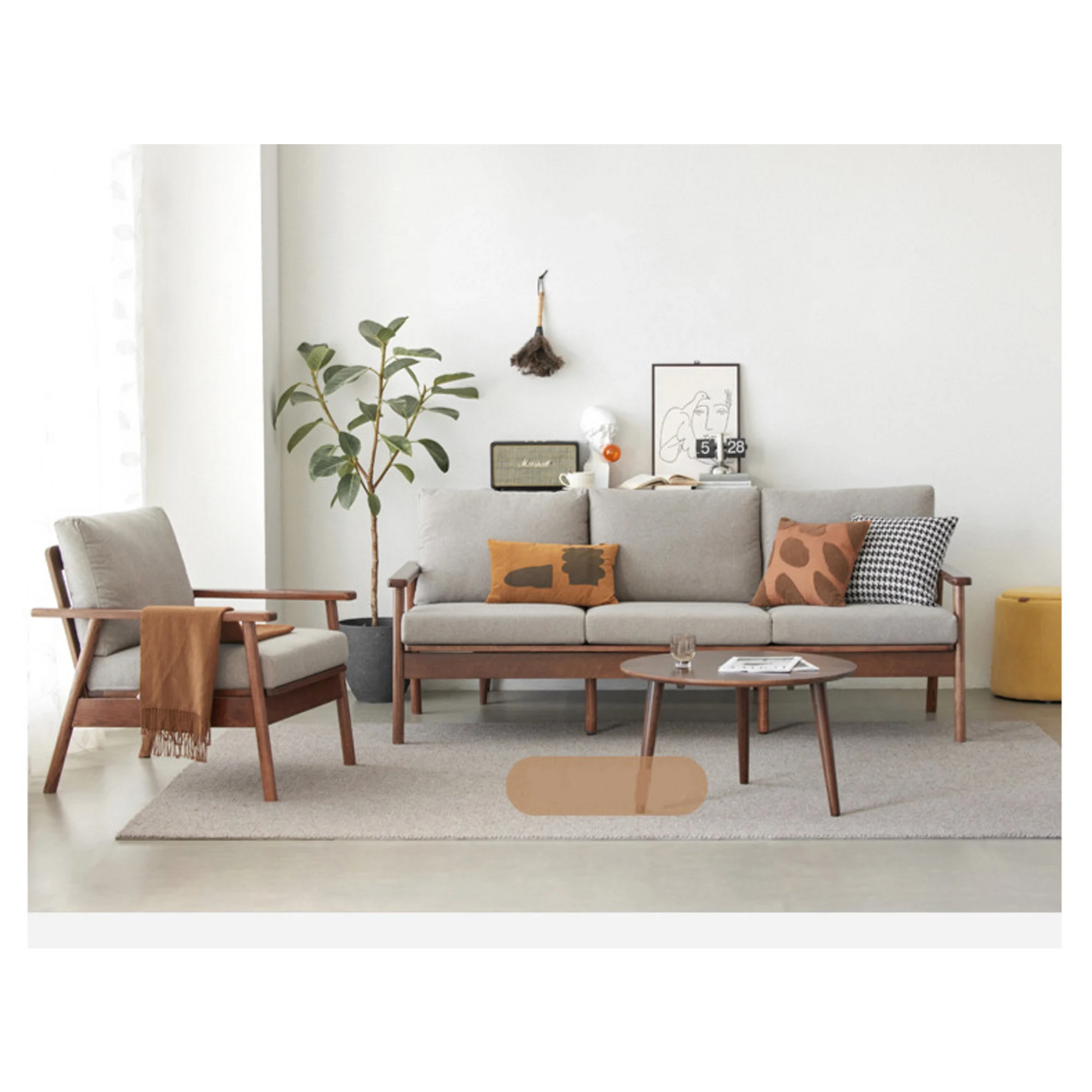 Solidwood Seattle 1-Seater Sofa, Grey & Dark Wood