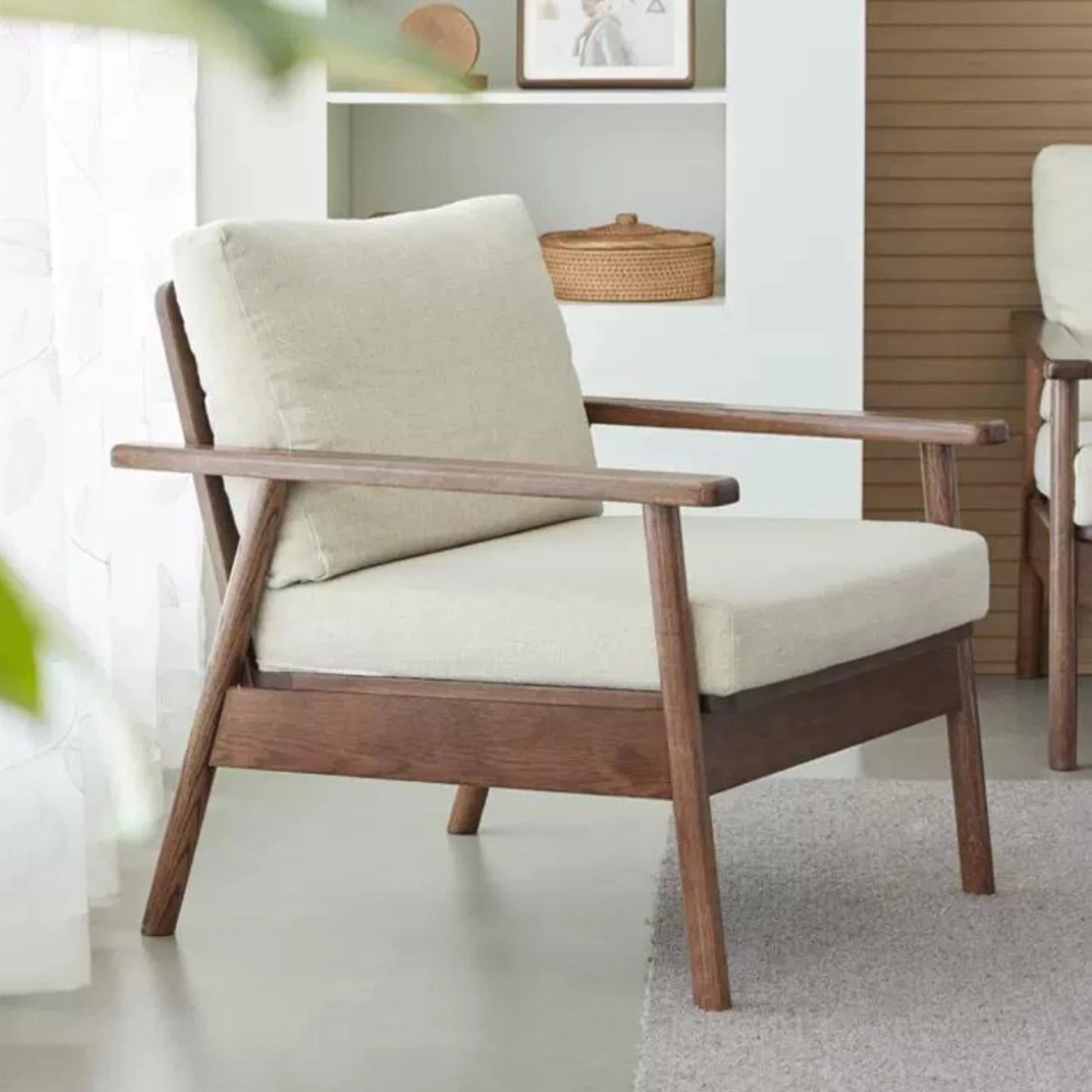 Solidwood Seattle 1-Seater Sofa, Beige & Dark Wood
