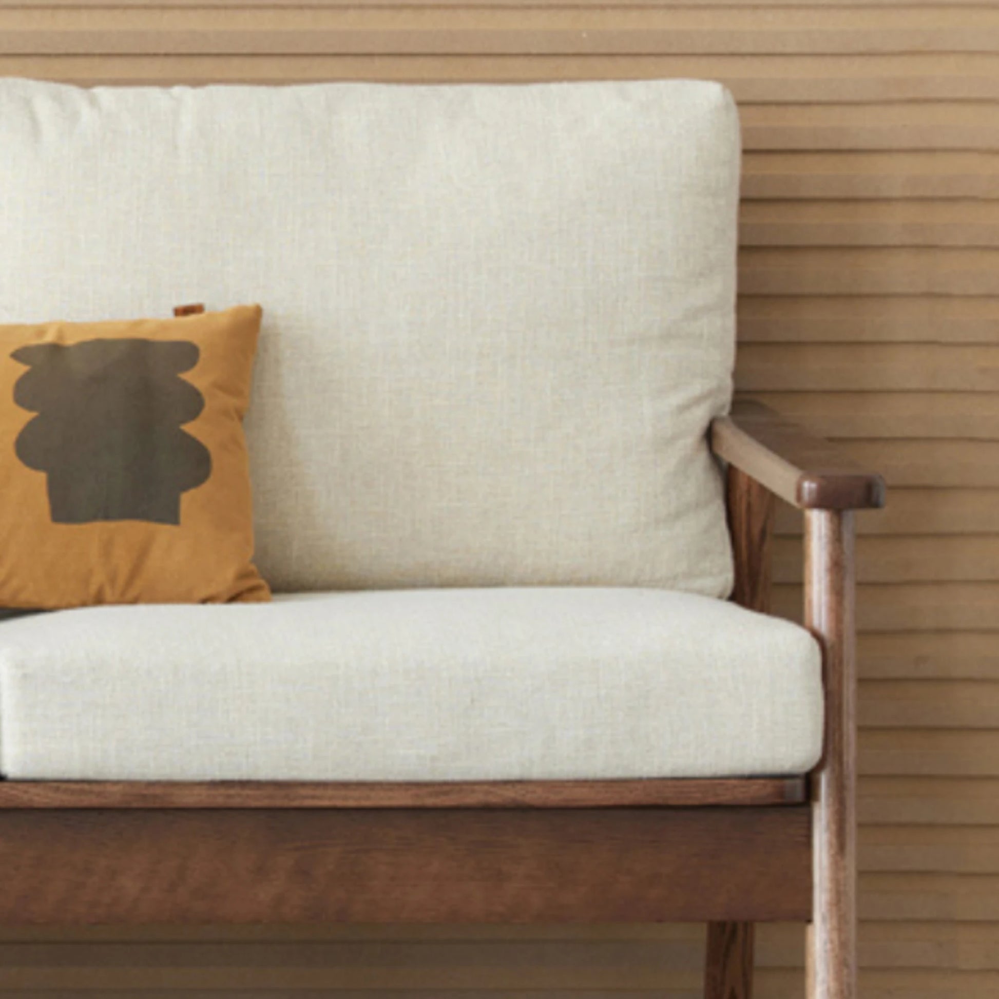 Solidwood Seattle 1-Seater Sofa, Beige & Dark Wood