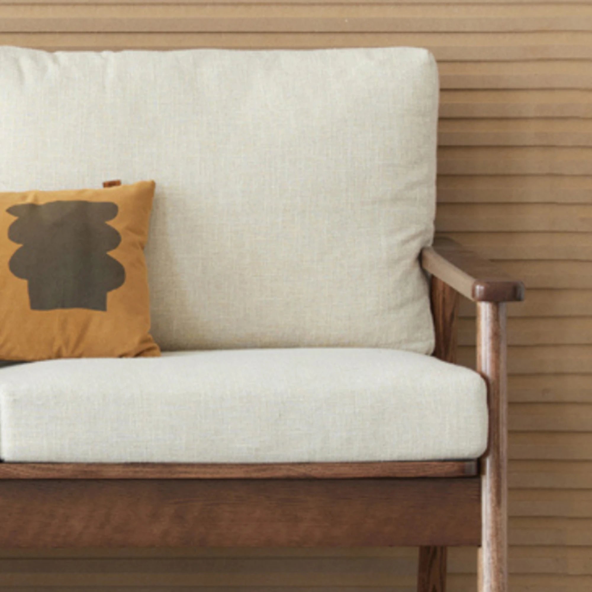 Solidwood Seattle 1-Seater Sofa, Beige & Dark Wood