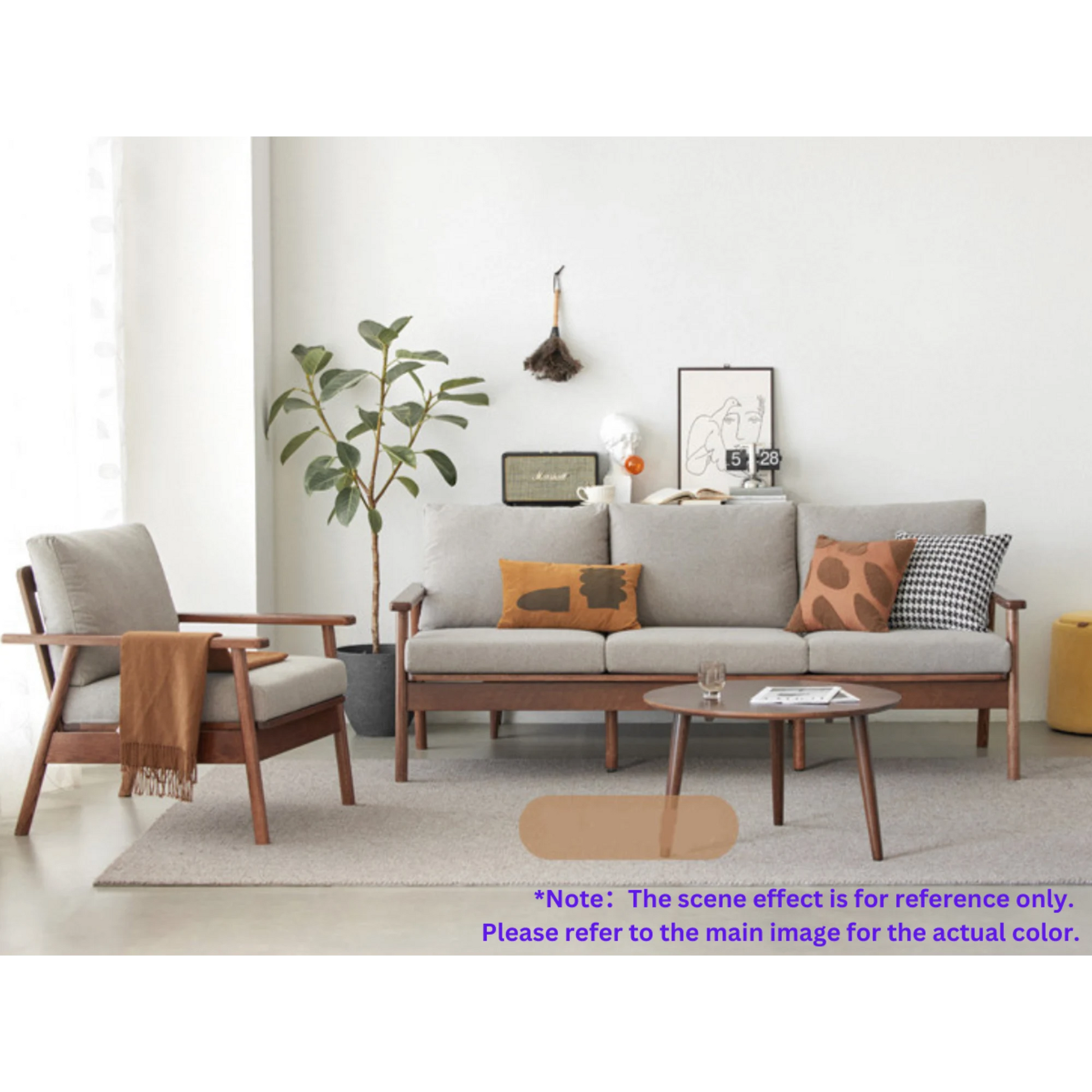 Solidwood Seattle 1-Seater Sofa, Beige & Dark Wood
