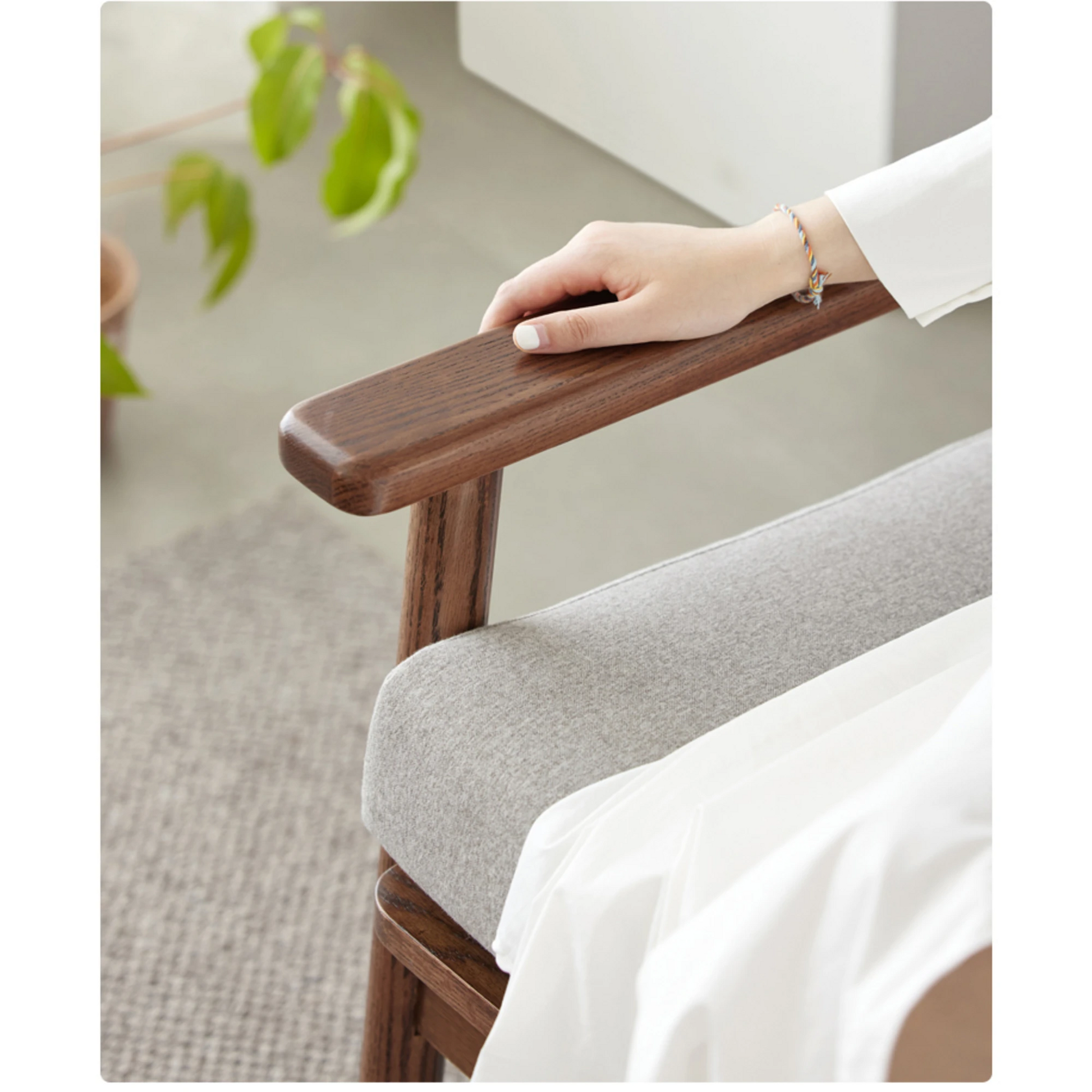 Solidwood Seattle 1-Seater Sofa, Beige & Dark Wood